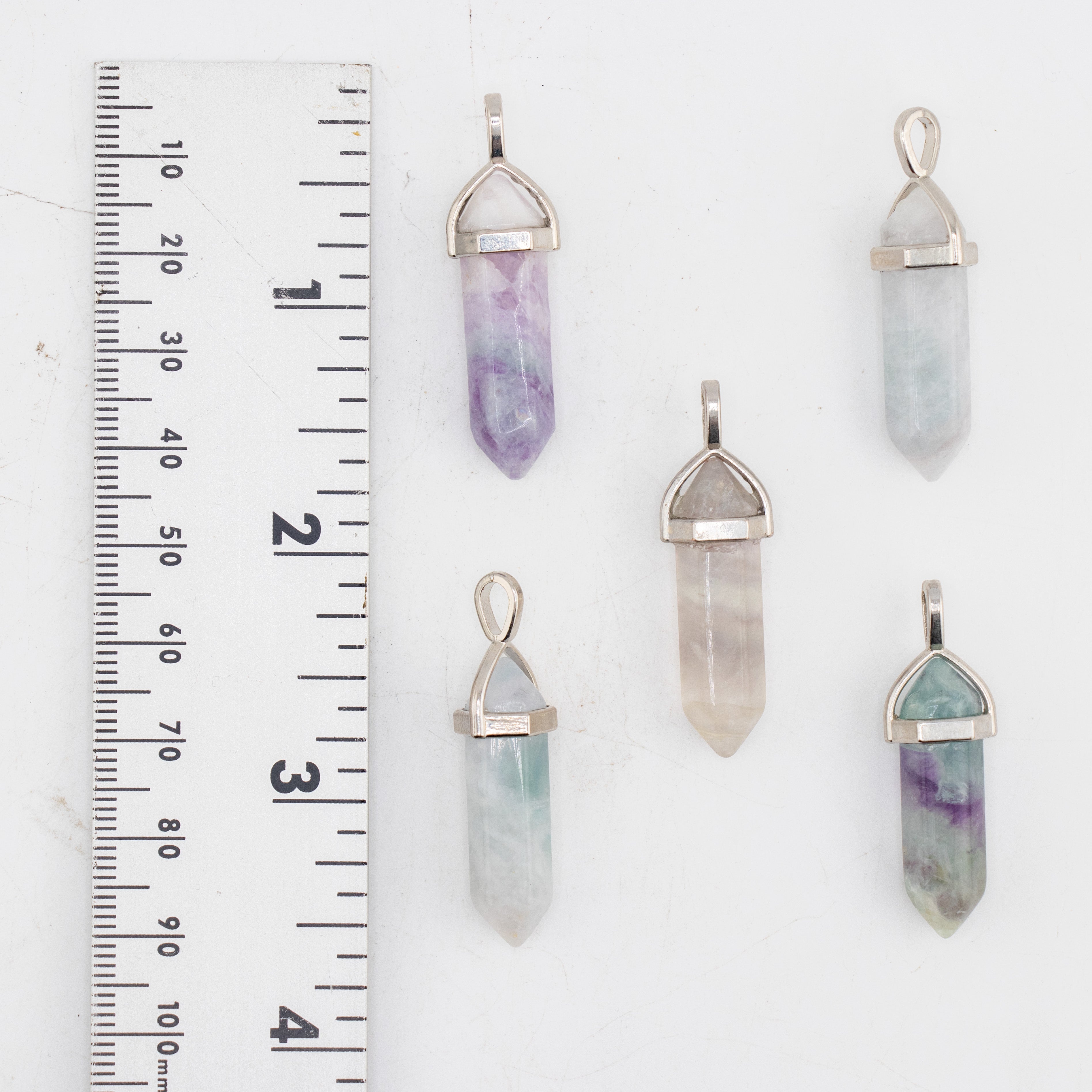 Fluorite Stone Point Shape Pendants, 0.30" x 1.5" Inch, 5 Pieces in a Pack