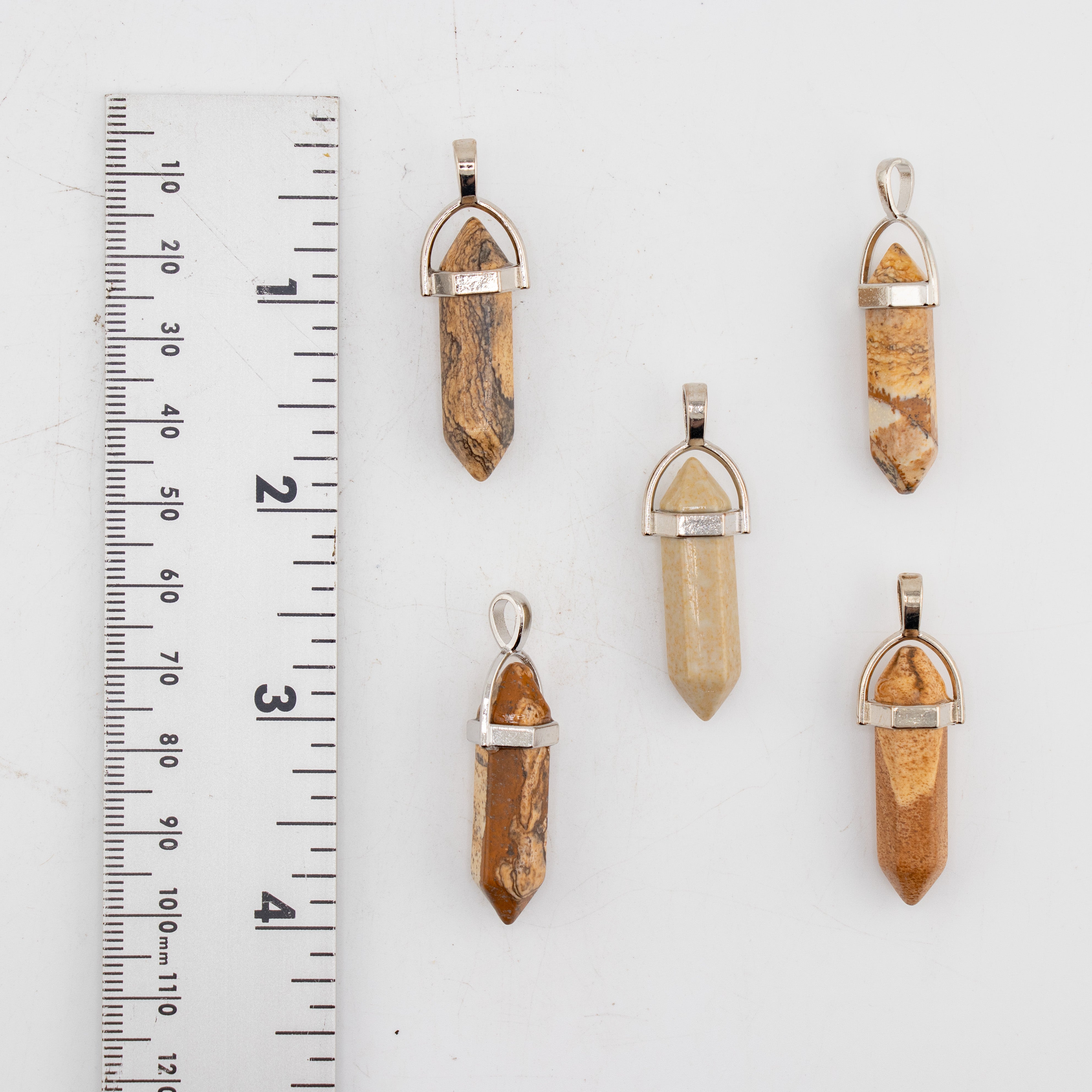 Picture Jasper Point Shape Pendants, 0.30" x 1.5" Inch, 5 Pieces in a Pack, #031