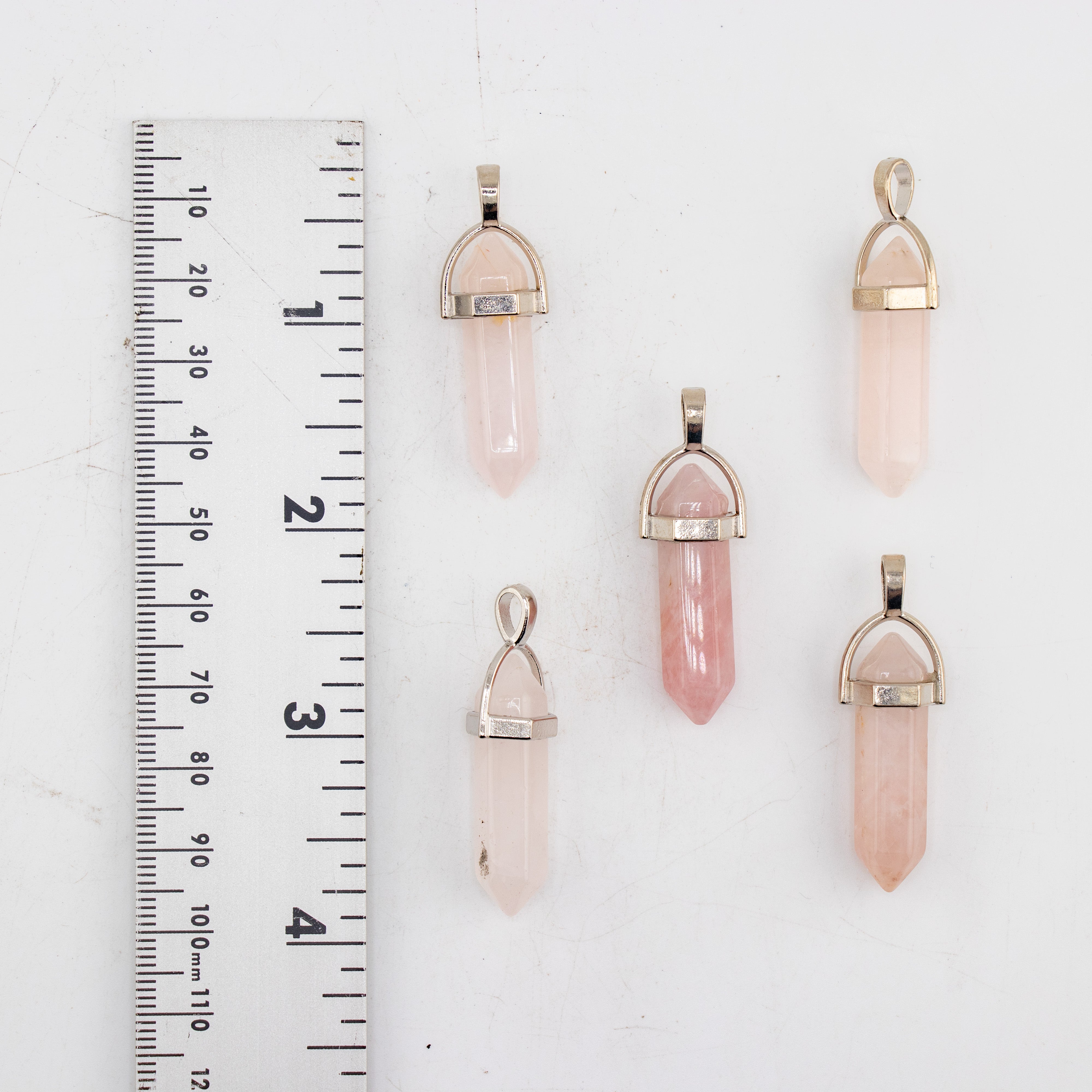 Rose Quartz Point Shape Pendants, 0.30" x 1.5" Inch, 5 Pieces in a Pack, #014