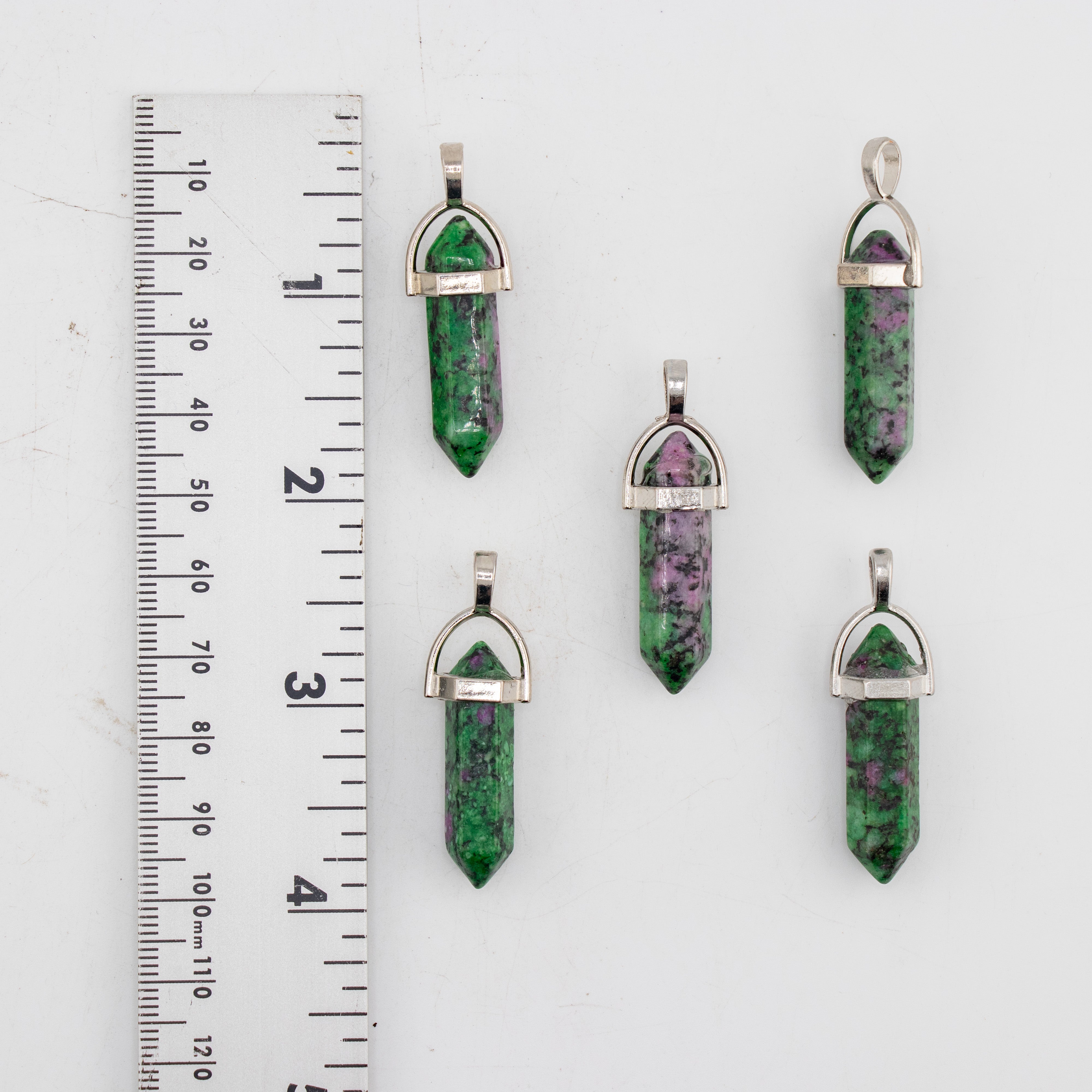 Ruby In Zoisite Point Shape Pendants, 0.30" x 1.5" Inch, 5 Pieces in a Pack, #033