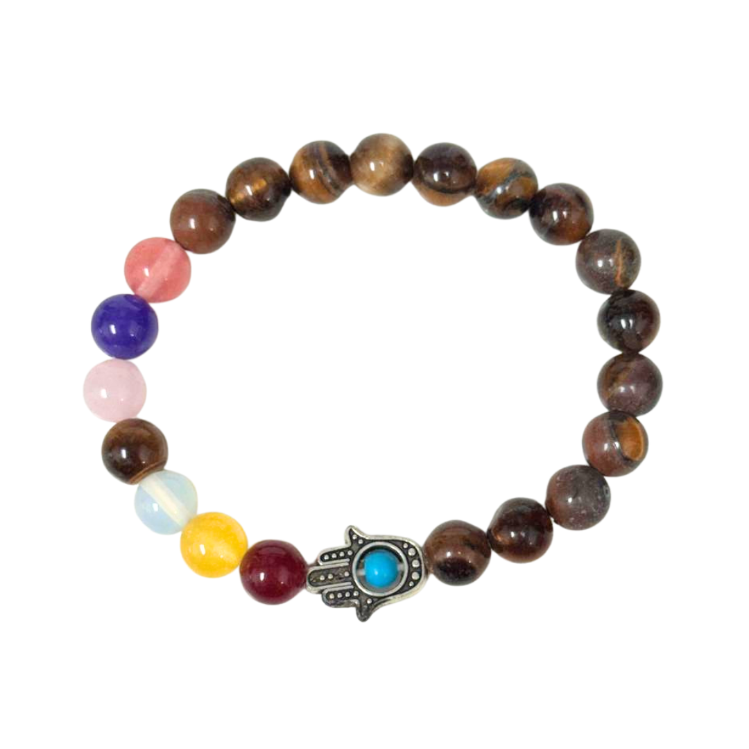 Tiger Eye and Lavastone Hamsa Hand Clearance Bracelet, Pack of 5