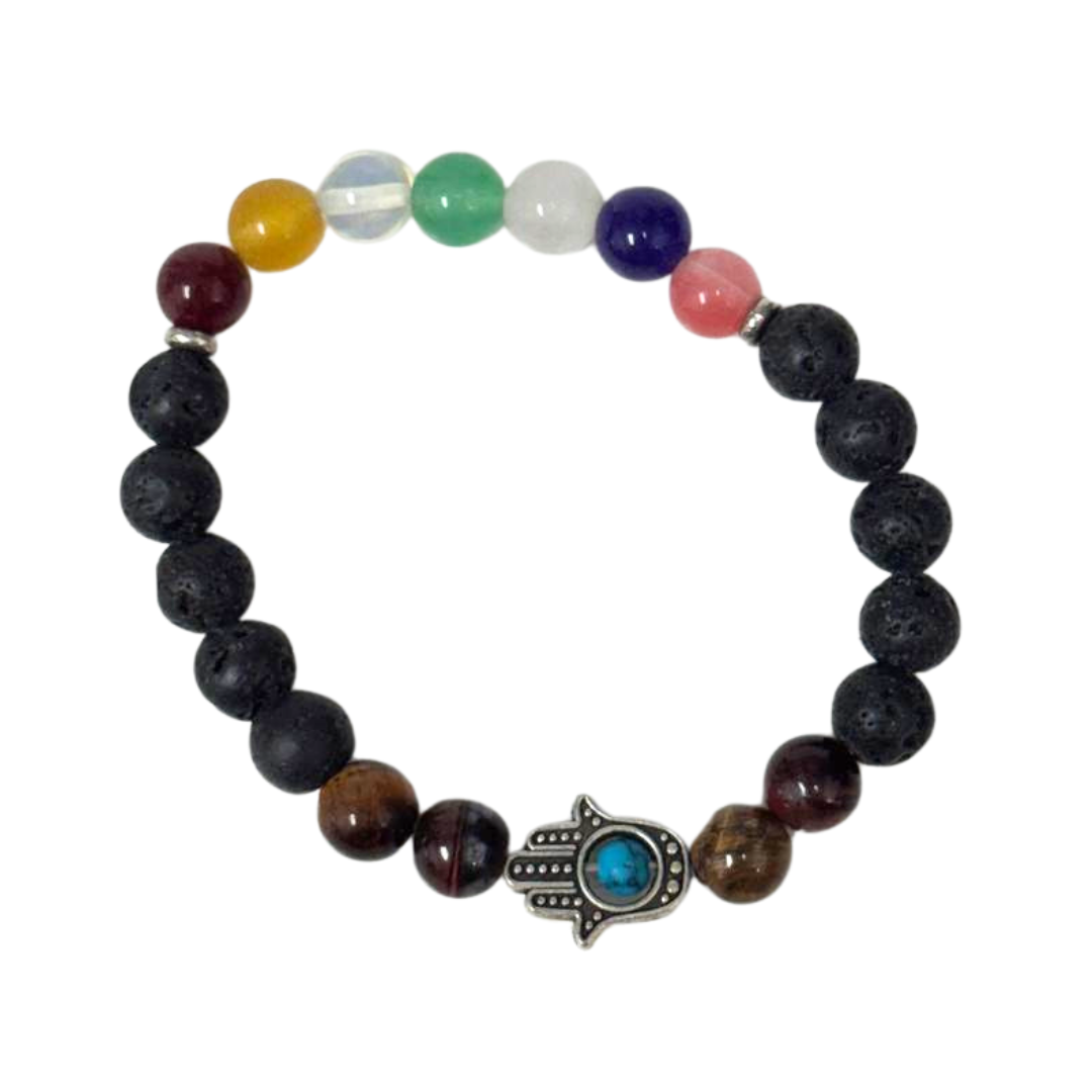 Tiger Eye and Lavastone Hamsa Hand Clearance Bracelet, Pack of 5