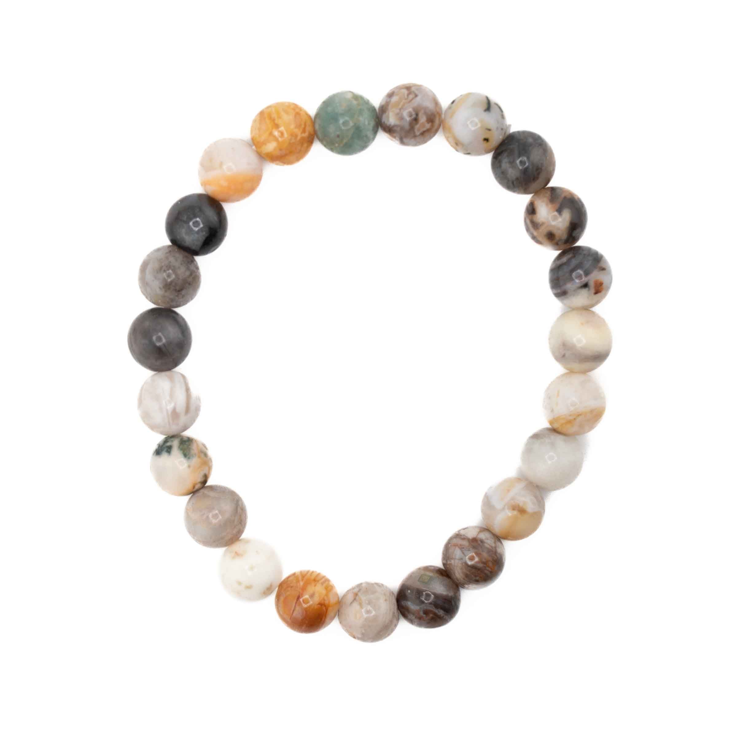 Agate (Bamboo Leaf), Metal Free Bracelet, 8mm, 5 Pieces in a Pack