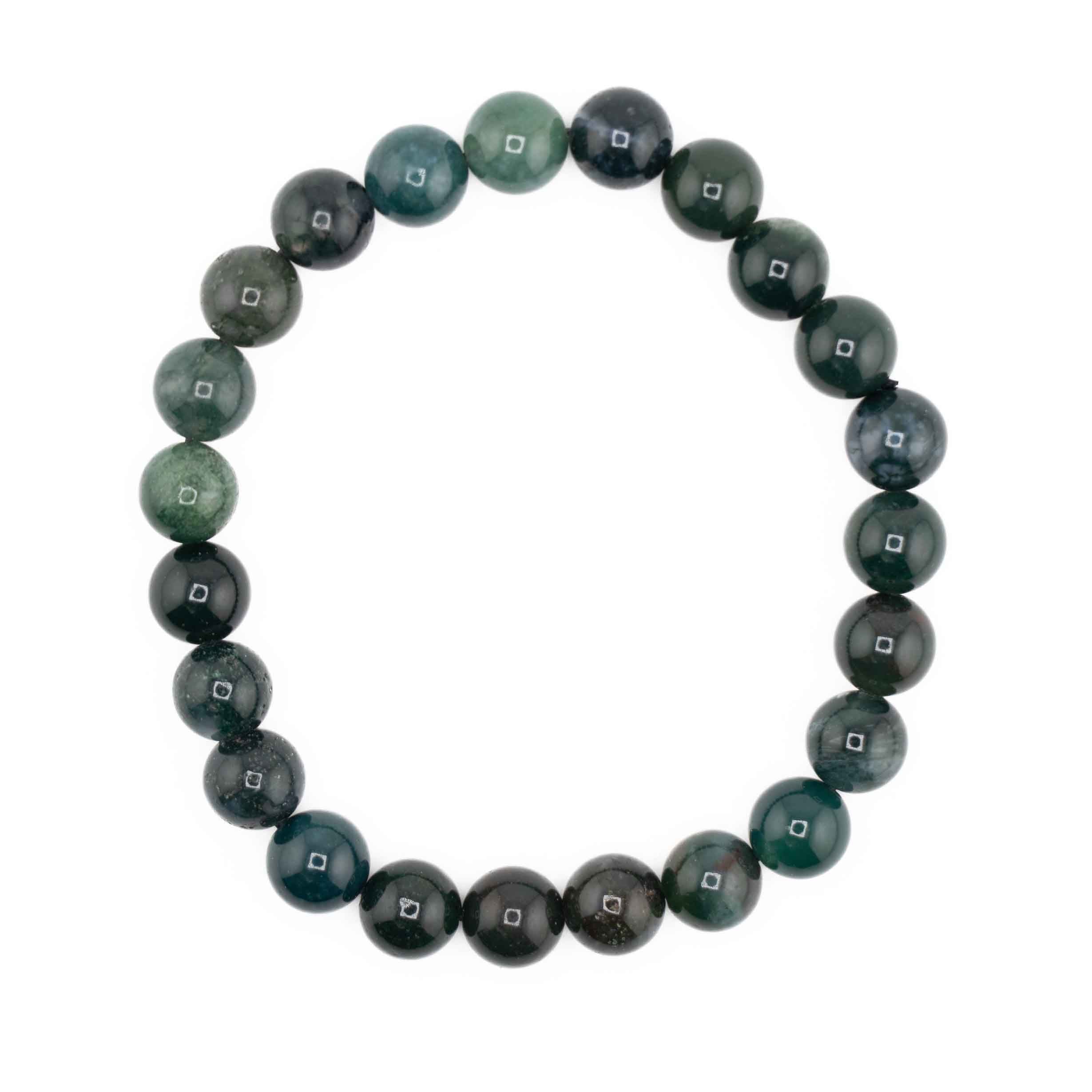 Agate (Moss), Metal Free Bracelet, 8mm, 5 Pieces in a Pack