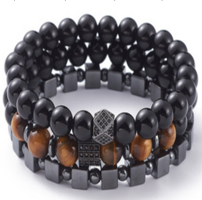 Hematite & Tiger Eye & Copper Set Bracelet, 8mm, 5 Sets in a Pack