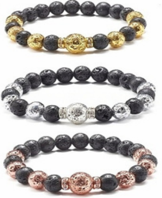 Lava Stone & Mix Alloy Bracelet, 8mm, 5 Pieces in a Pack