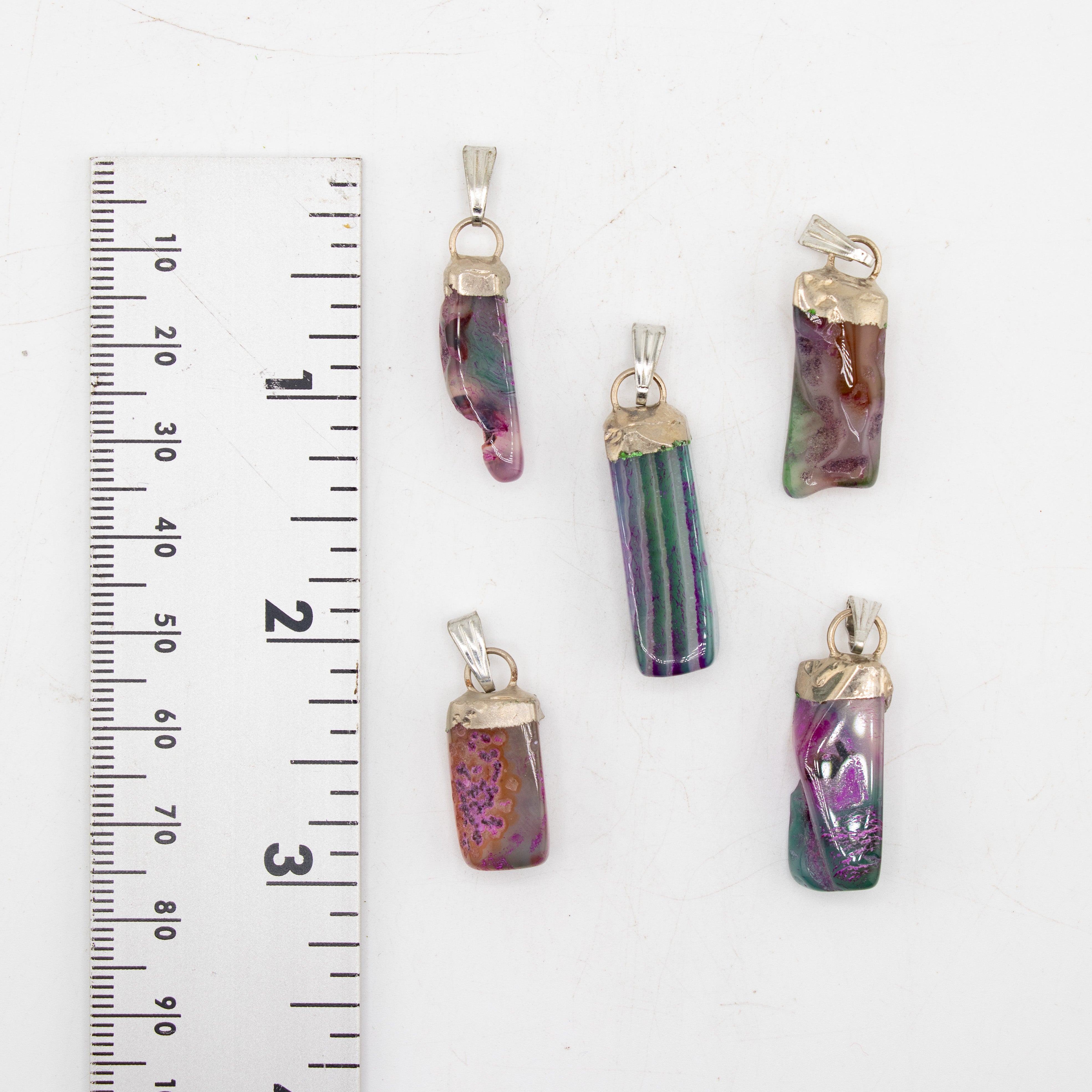 Blue/Purple Agate Slab Stick Pendants, 5 Pieces in a Pack