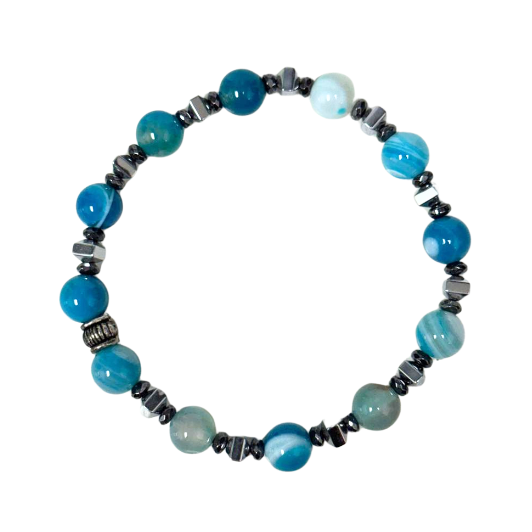 Blue Agate with Hematite Alloy Clearance Bracelets, Pack of 5