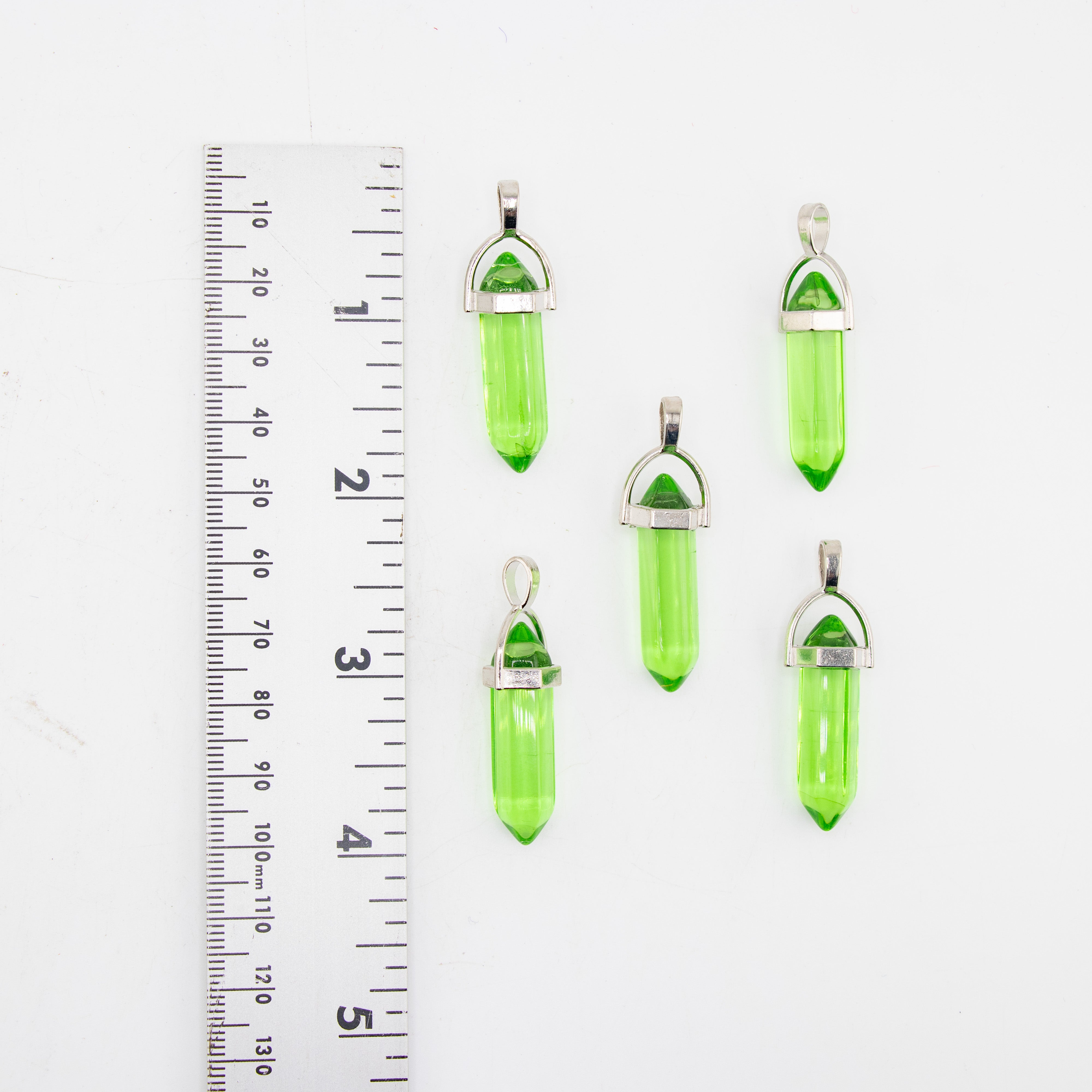 Green Glass Point Shape Pendants, 0.30" x 1.5" Inch, 5 Pieces in a Pack, #062