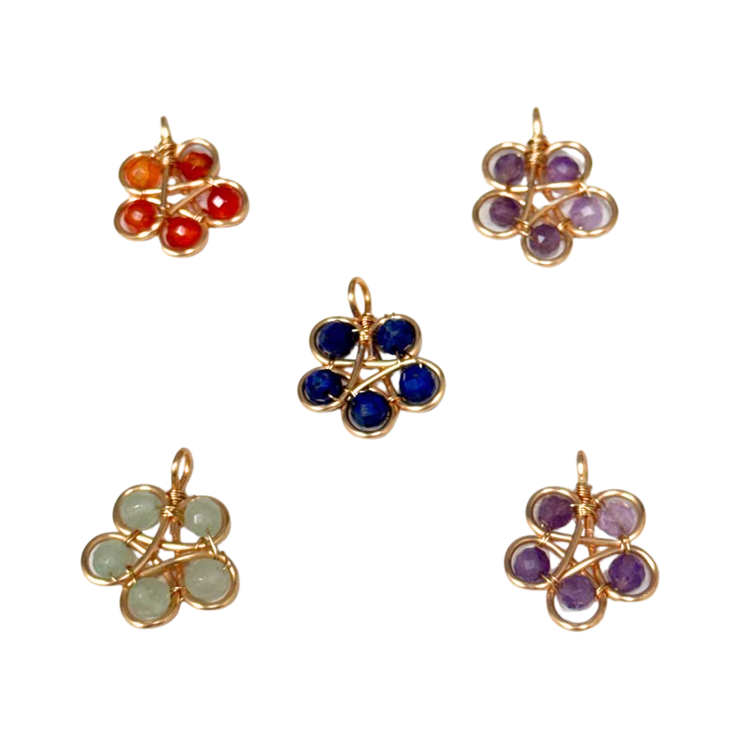 Gold Wrapped Beaded Clover Pendants, 5 Pieces in a Pack