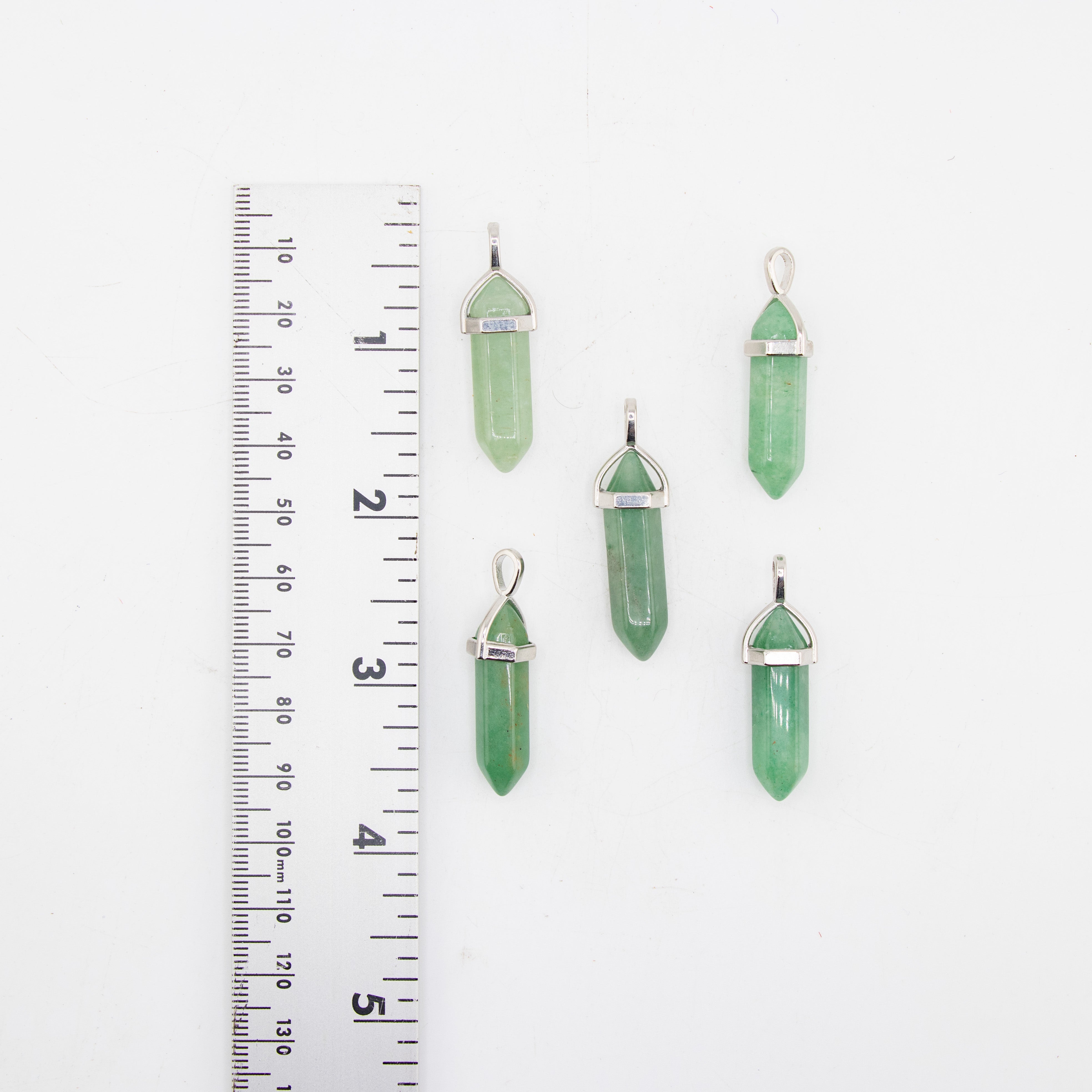 Green Aventurine Point Shape Pendants, 0.30" x 1.5" Inch, 5 Pieces in a Pack, #022