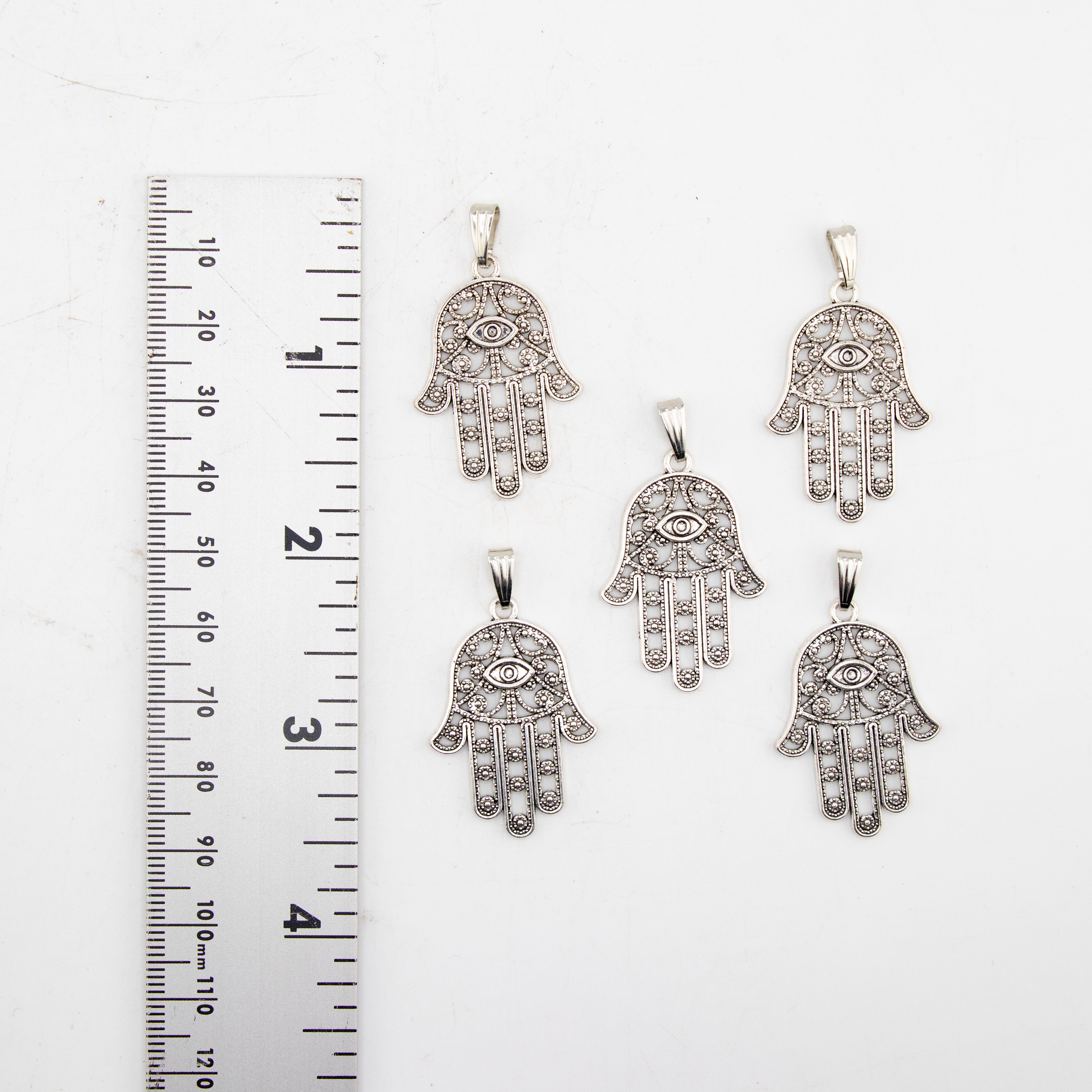 Hamsa Hand Shaped Brass Pendant, 5 Pieces in a Pack