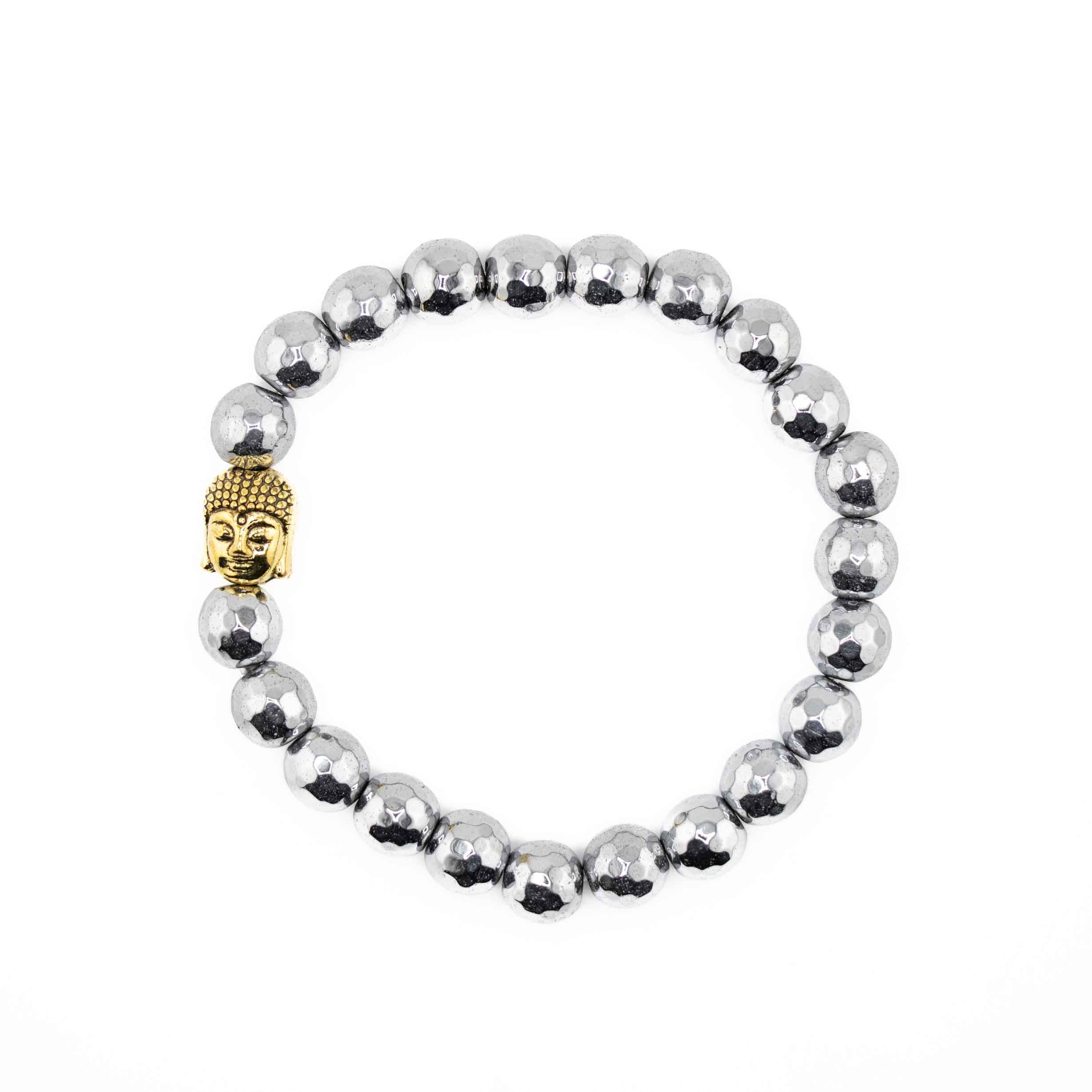 Hematite w/ Gold Charm Bracelet, 8mm, 5 Pieces in a Pack