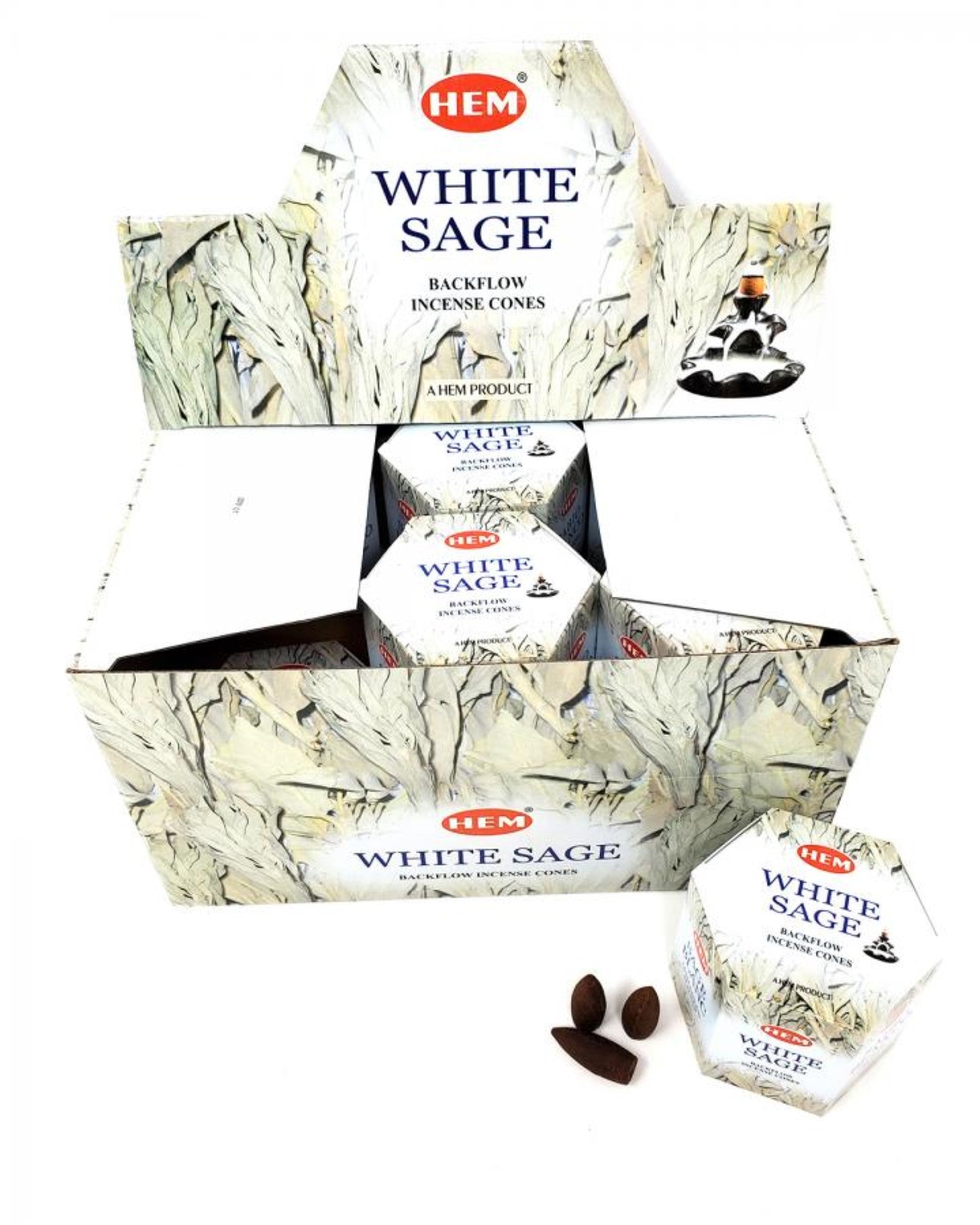 HEM White Sage, Backflow Cones, 12 Pack (40 cones each pack), 480 Cones