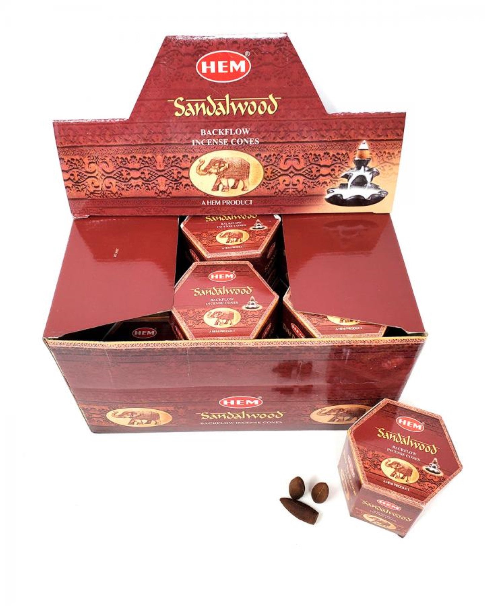 HEM Sandalwood Backflow Cones,12 Pack (40 cones each pack), 480 Cones