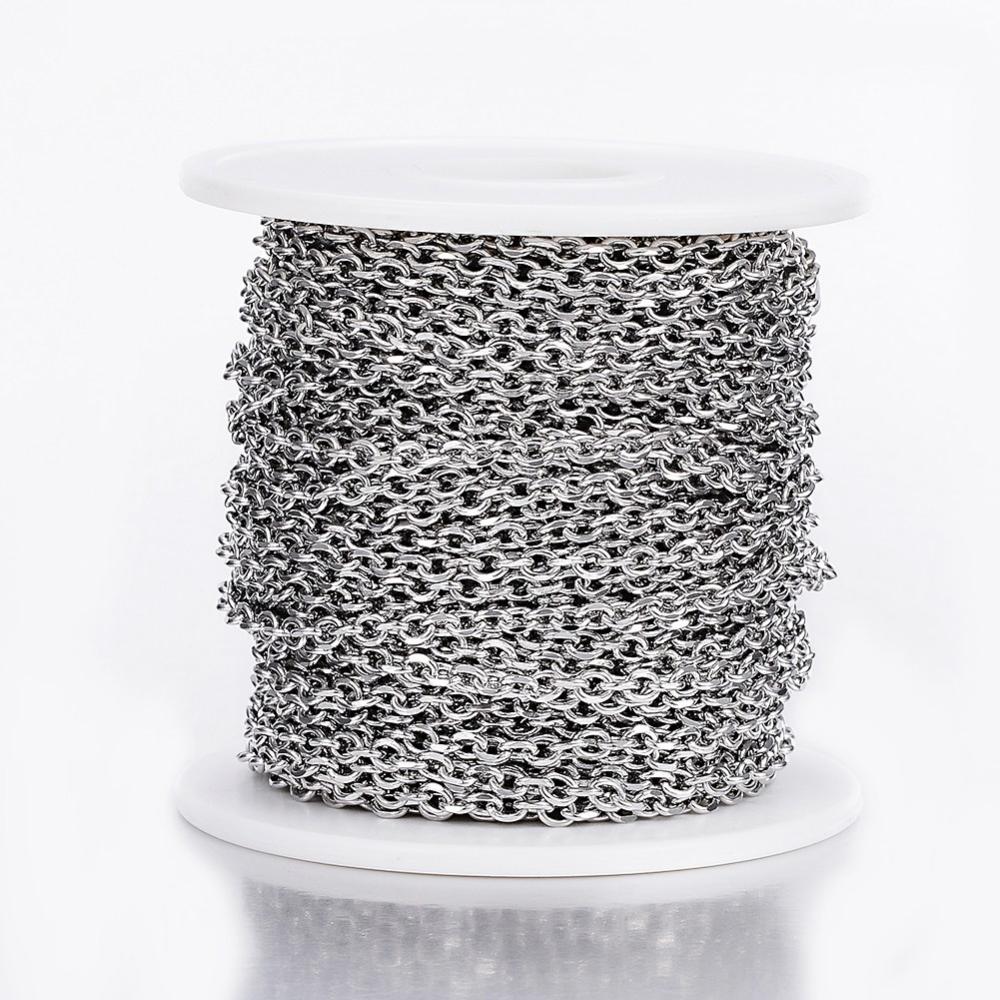 304 Stainless Steel Diamond Cut Silver Chains, 4x3x0.8mm, about 32.8 Feet/roll