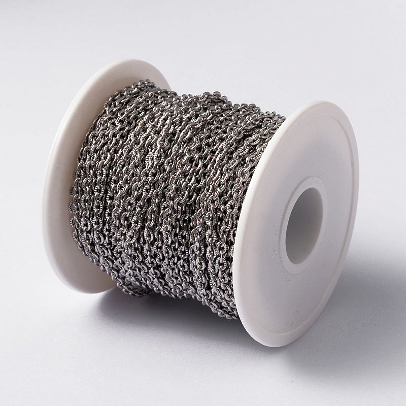 Tarnish Resistant 304 Stainless Steel Textured Cable Chains, 4x3x0.8mm, 32.8 Feet/roll