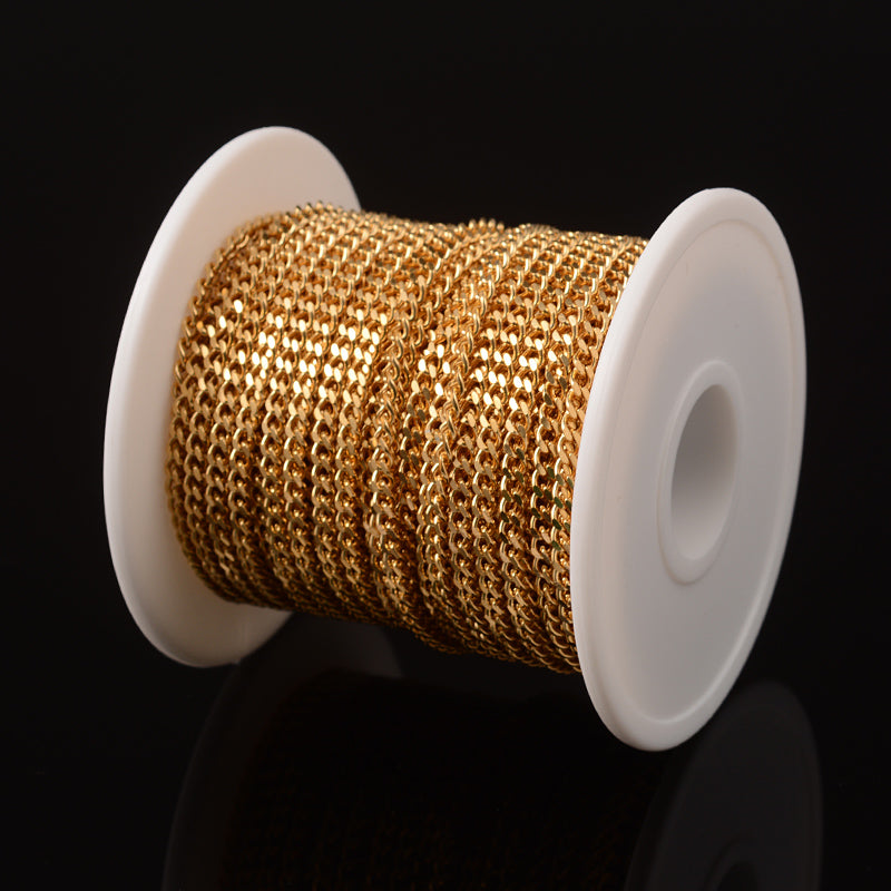 304 Stainless Steel Twisted Chains, Gold Plated, 4x3x0.8mm, 32.8 Feet/roll
