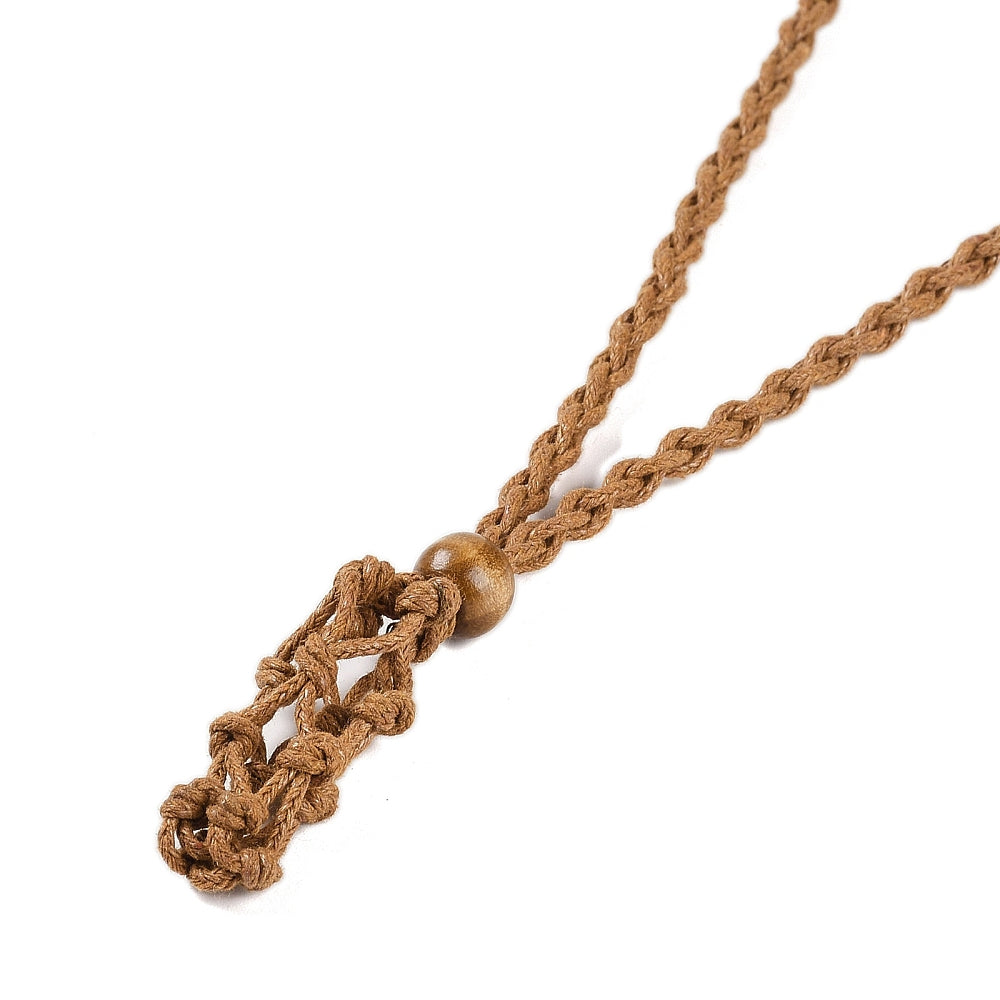 Brown Braided Macrame Pouch Necklace, 10 Pieces in a Pack