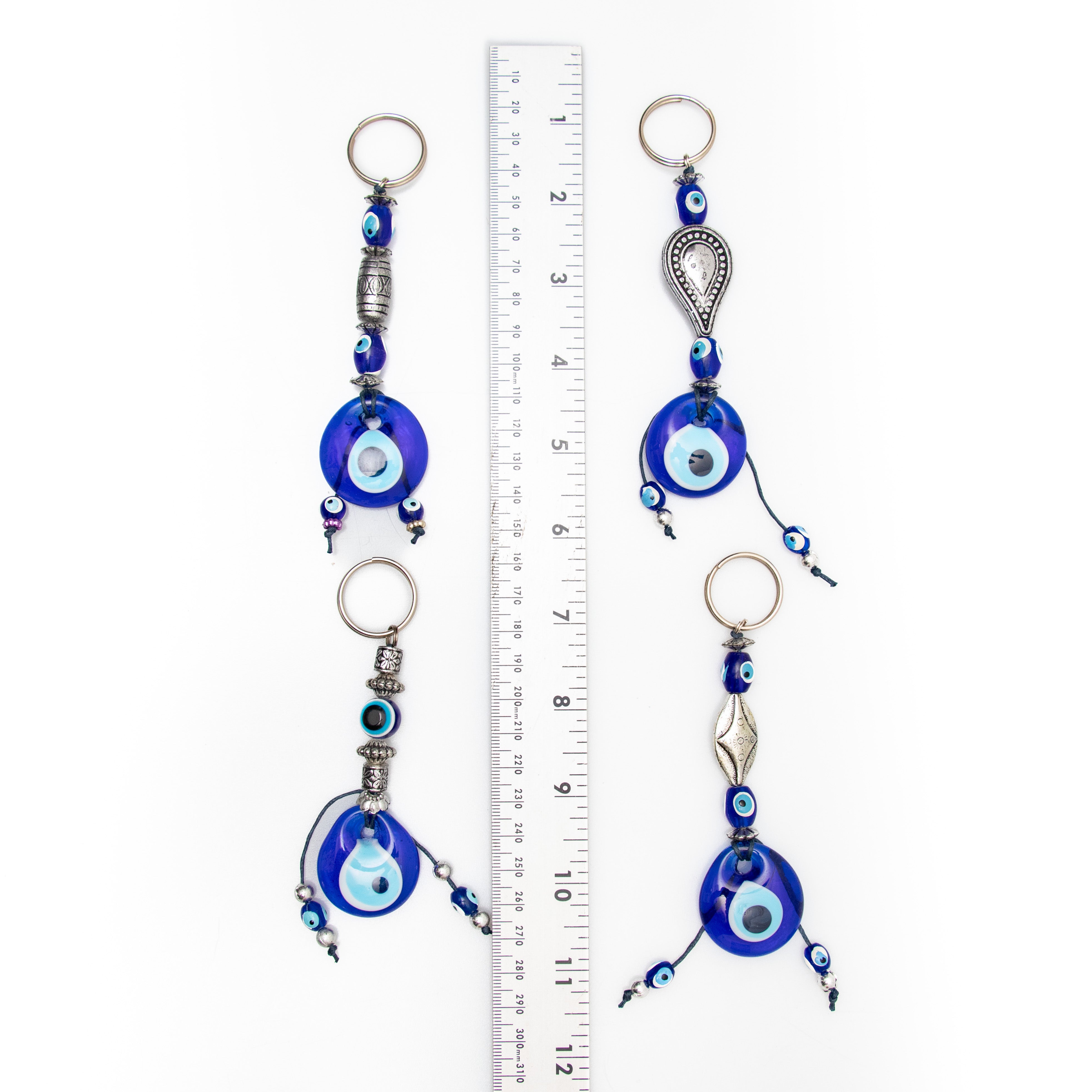 Evil Eye Key Chain with Metal Assorted Figures, 10 Pieces in a Pack