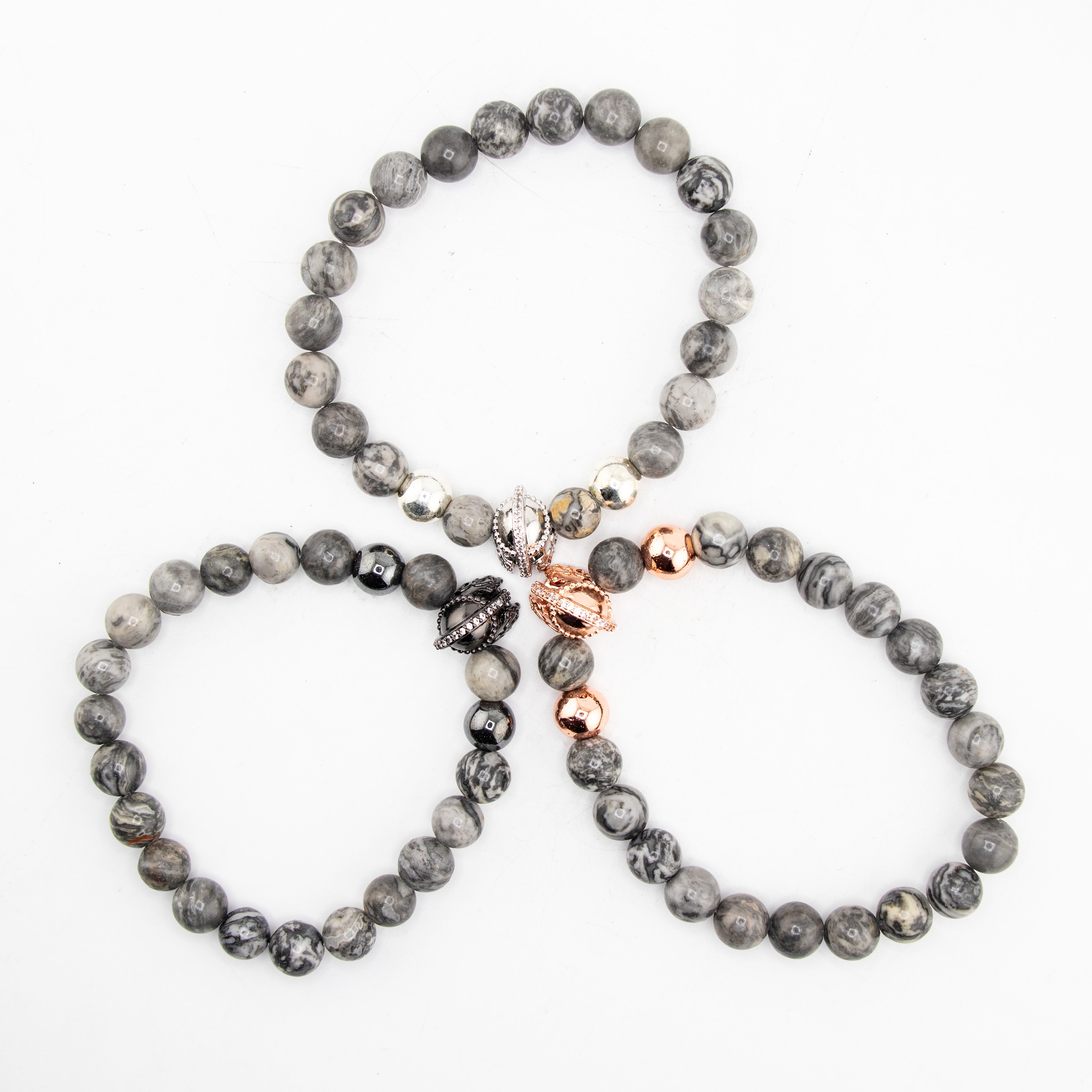 Map Stone Bracelet, 8mm, 5 Pieces in a Pack