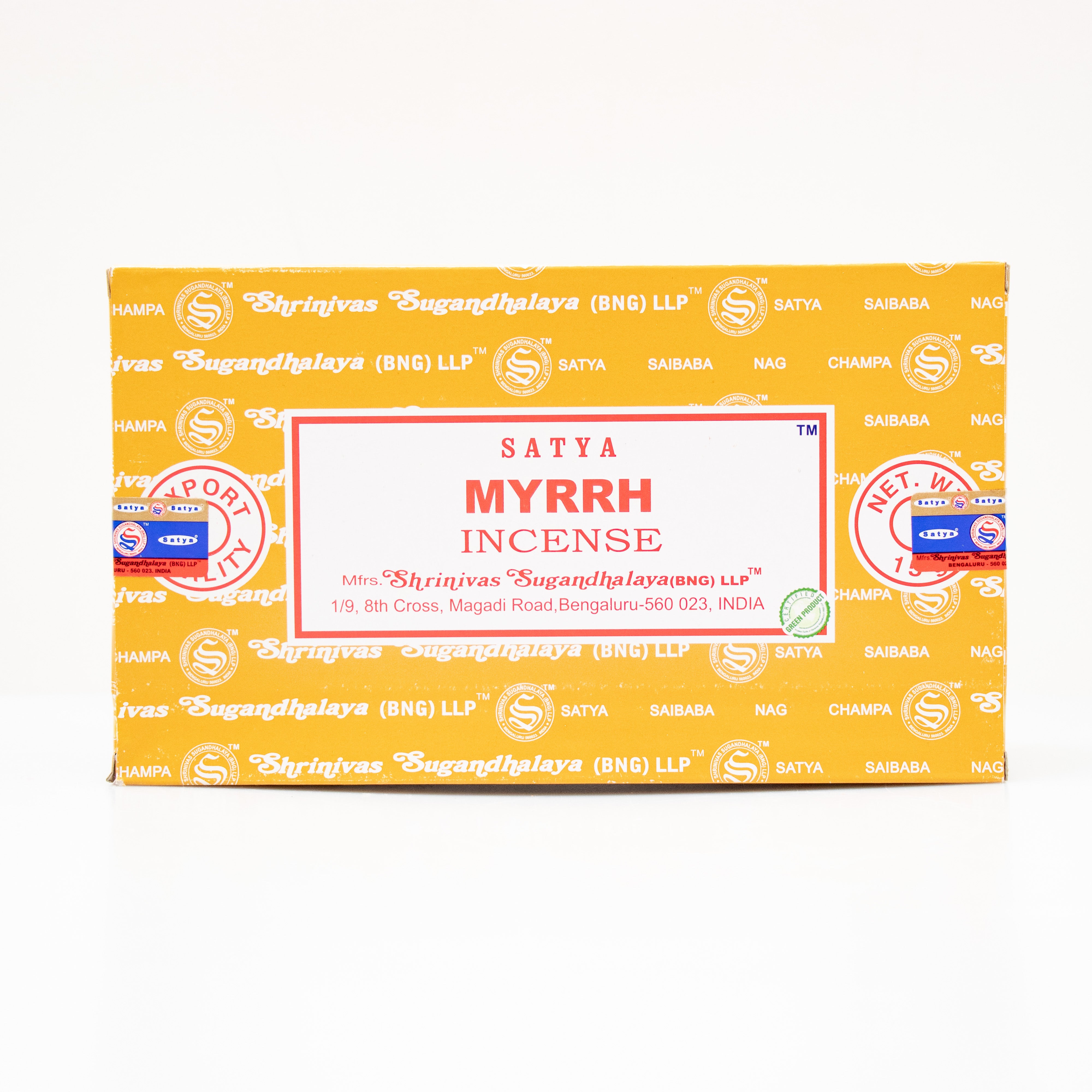 Satya Myrrh, Incense Sticks, 15 grams in one Pack, 12 Pack Box