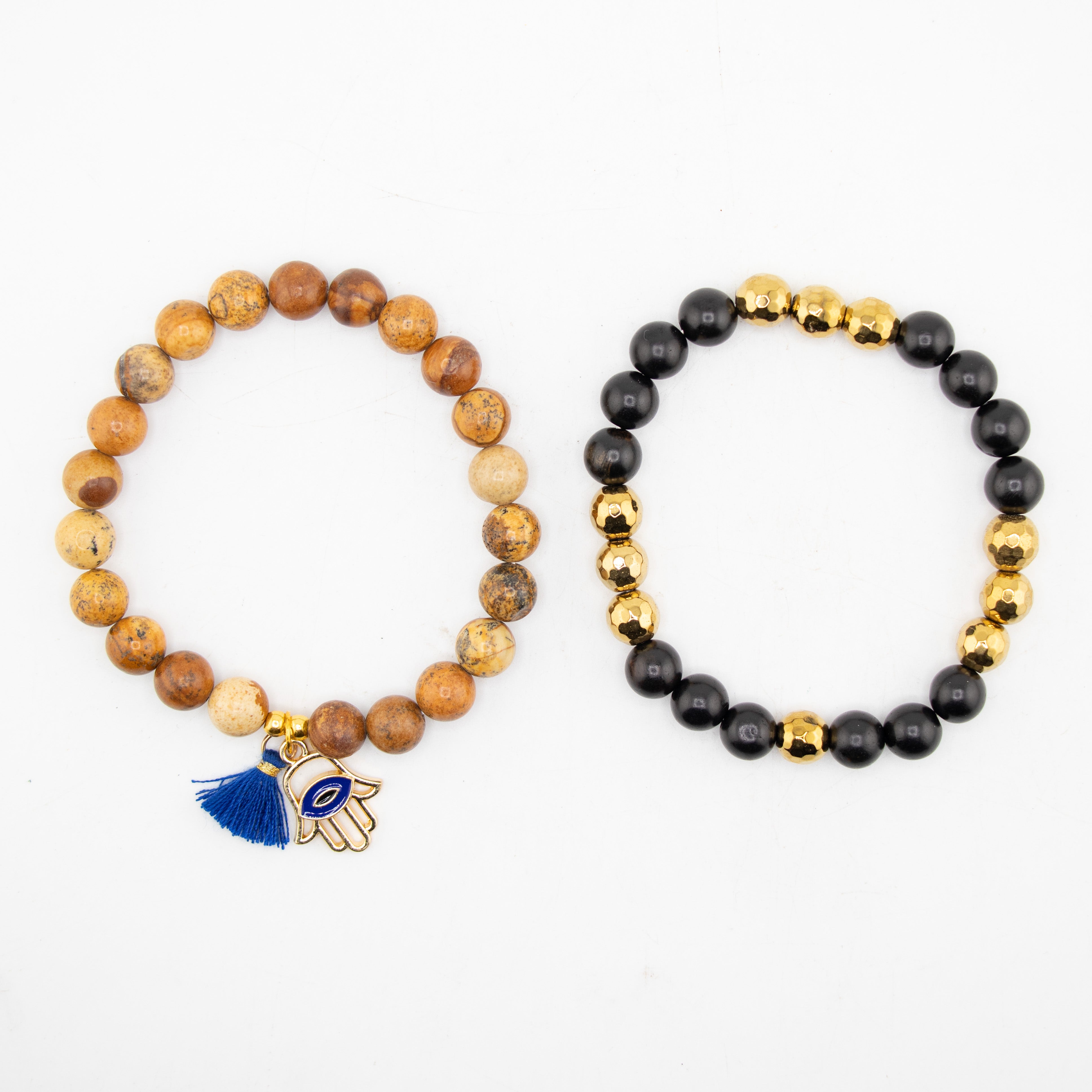 Picture Jasper & Wood Set Bracelet, 8mm, 5 Sets in a Pack