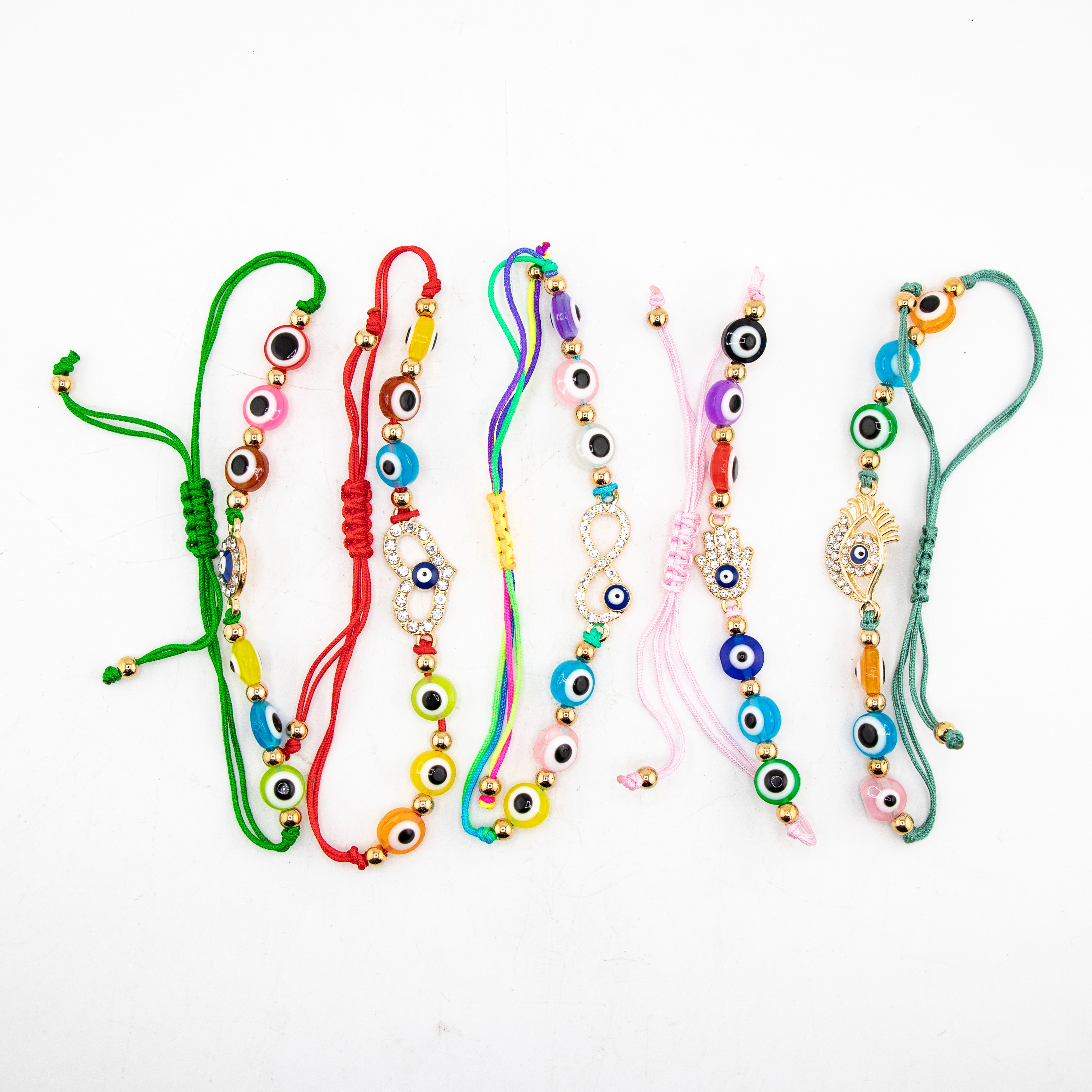Nazar (Evil Eye) Rainbow Macrame Bracelets, 20 Pieces in a Pack