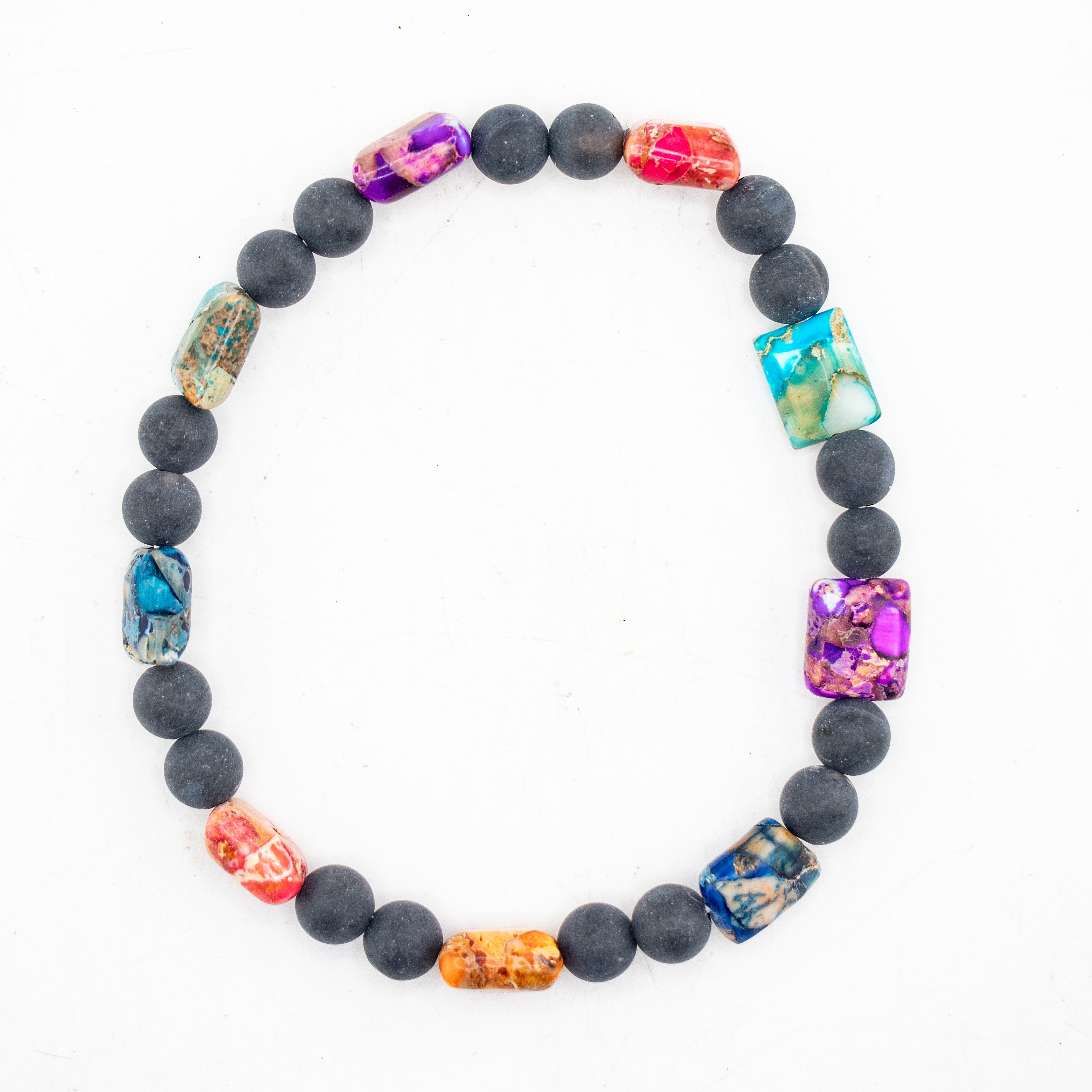 Frosted Onyx & Rainbow Jasper Bracelet, 8mm, 5 Pieces in a Pack
