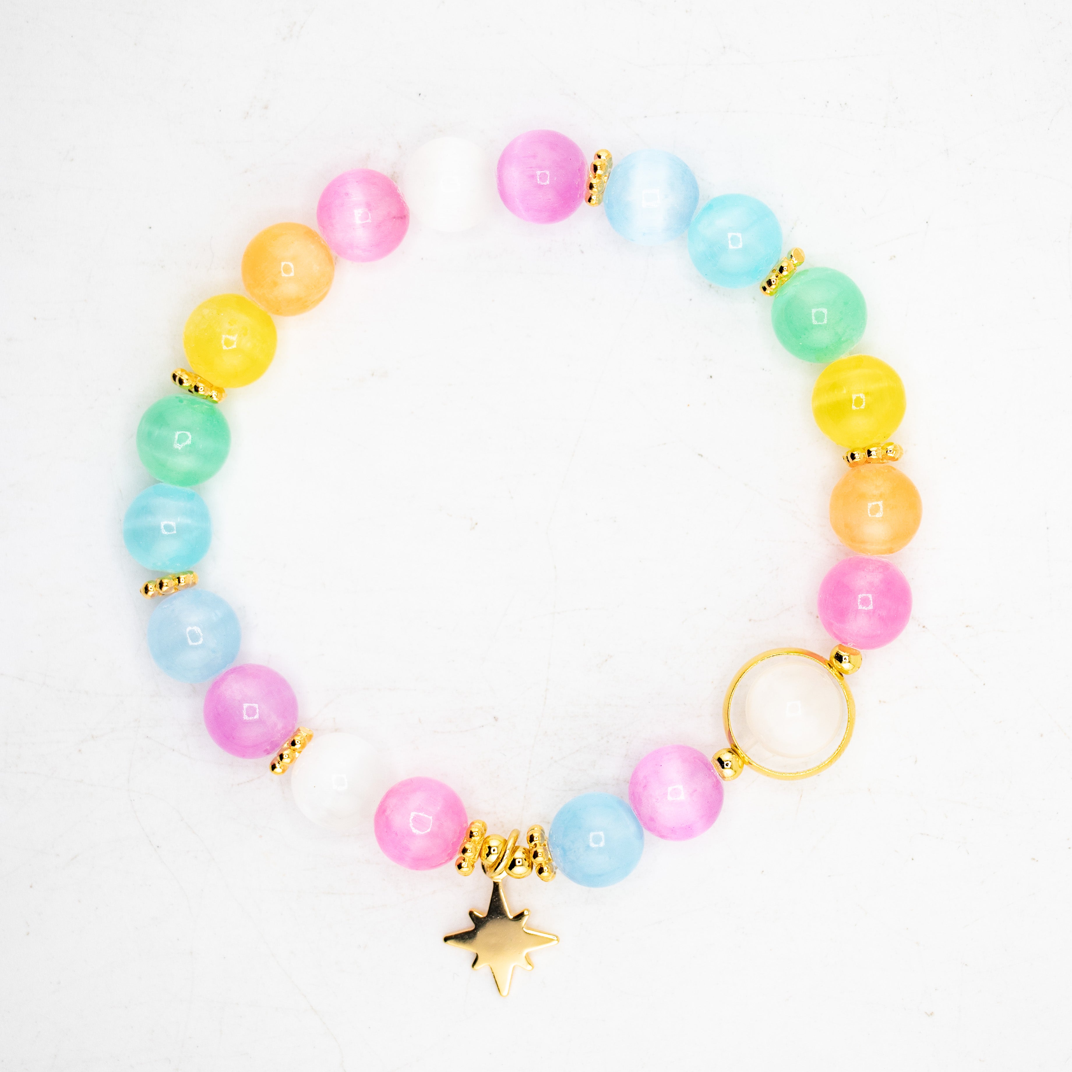 Rainbow Selenite Bracelet with Charm, 5 Pieces in a Pack