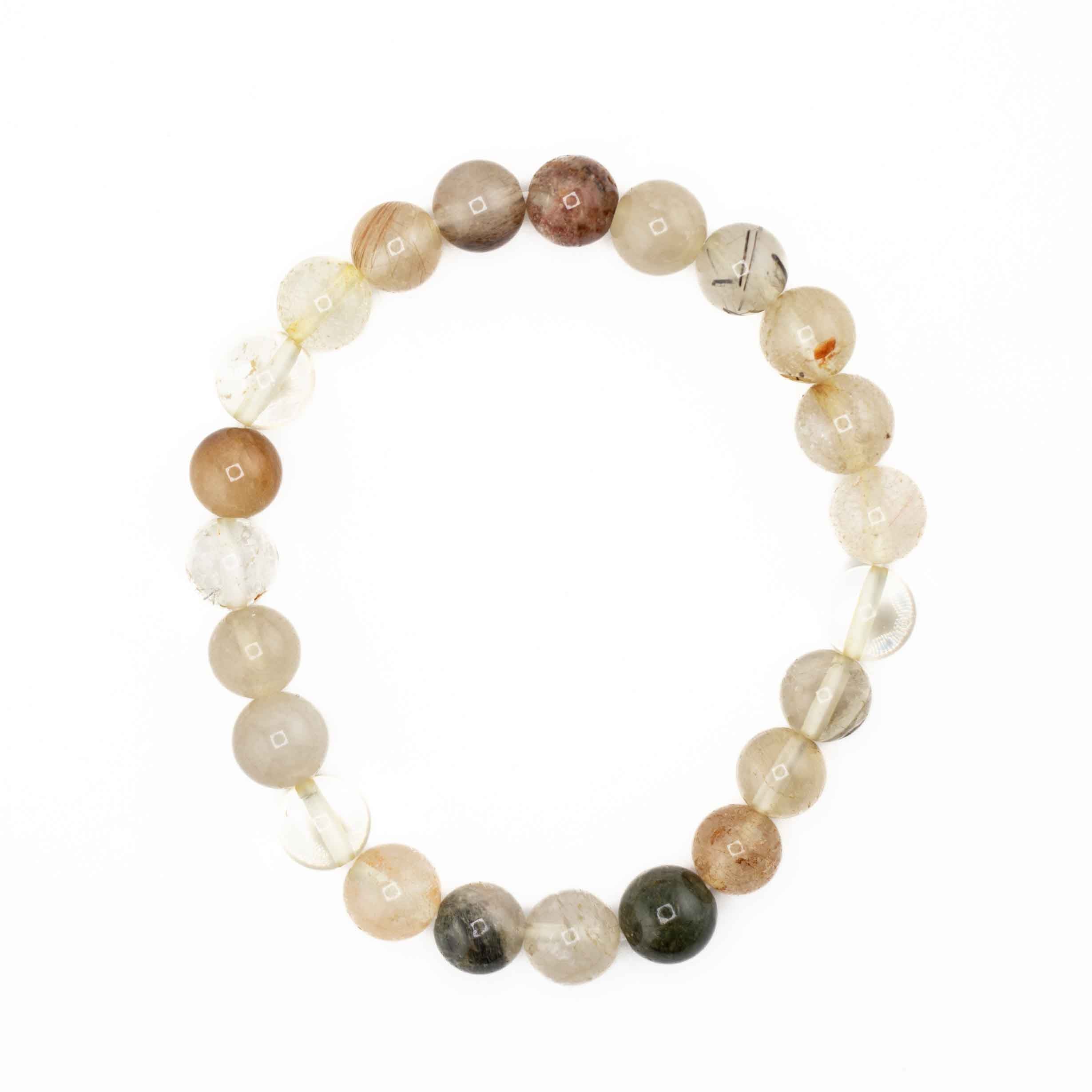 Rutilated Quartz (Gold), Metal Free Bracelet, 8mm, 5 Pieces in a Pack