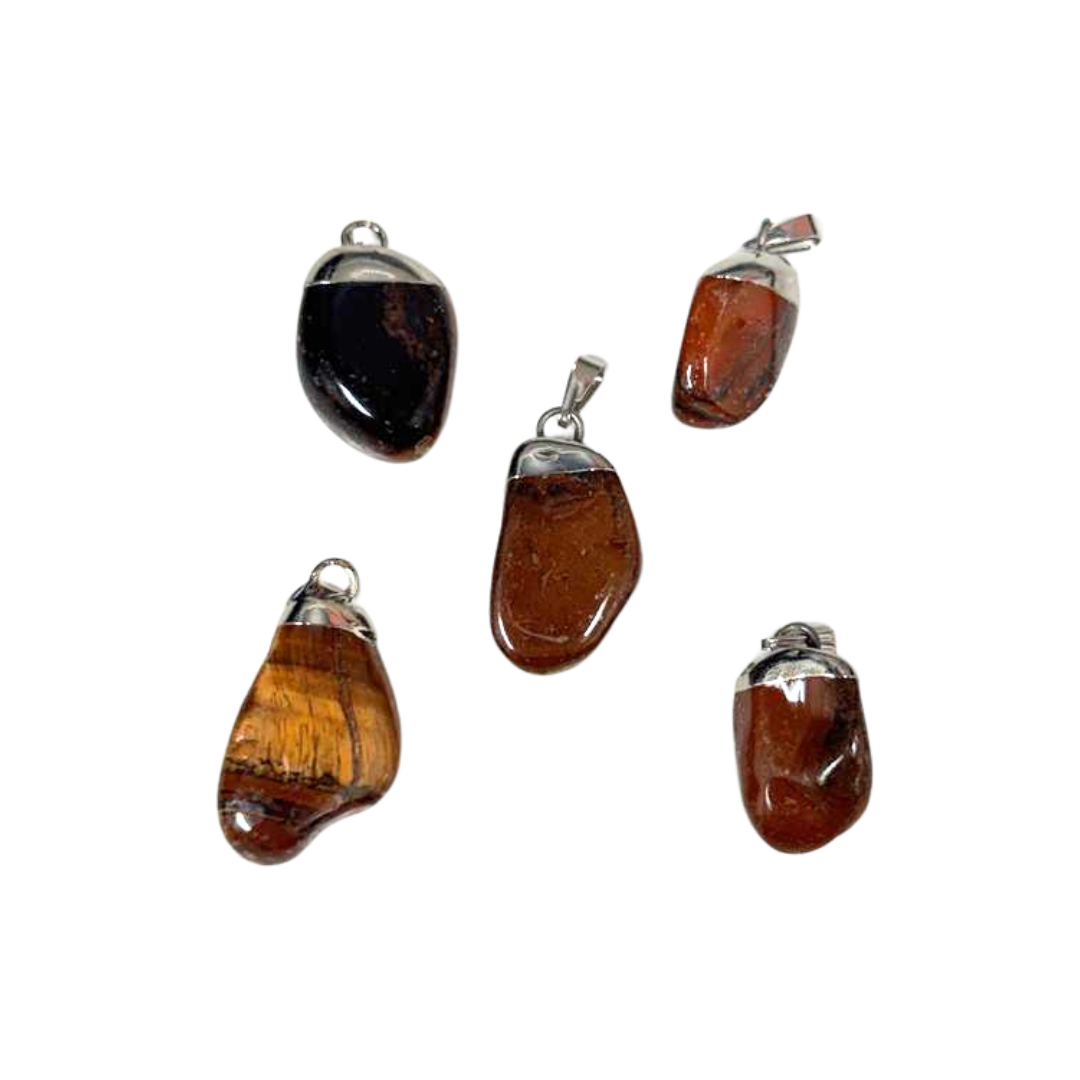 Small Tiger Eye with Silver Accent Mixed Shape Pendants, 5 Pieces in a Pack