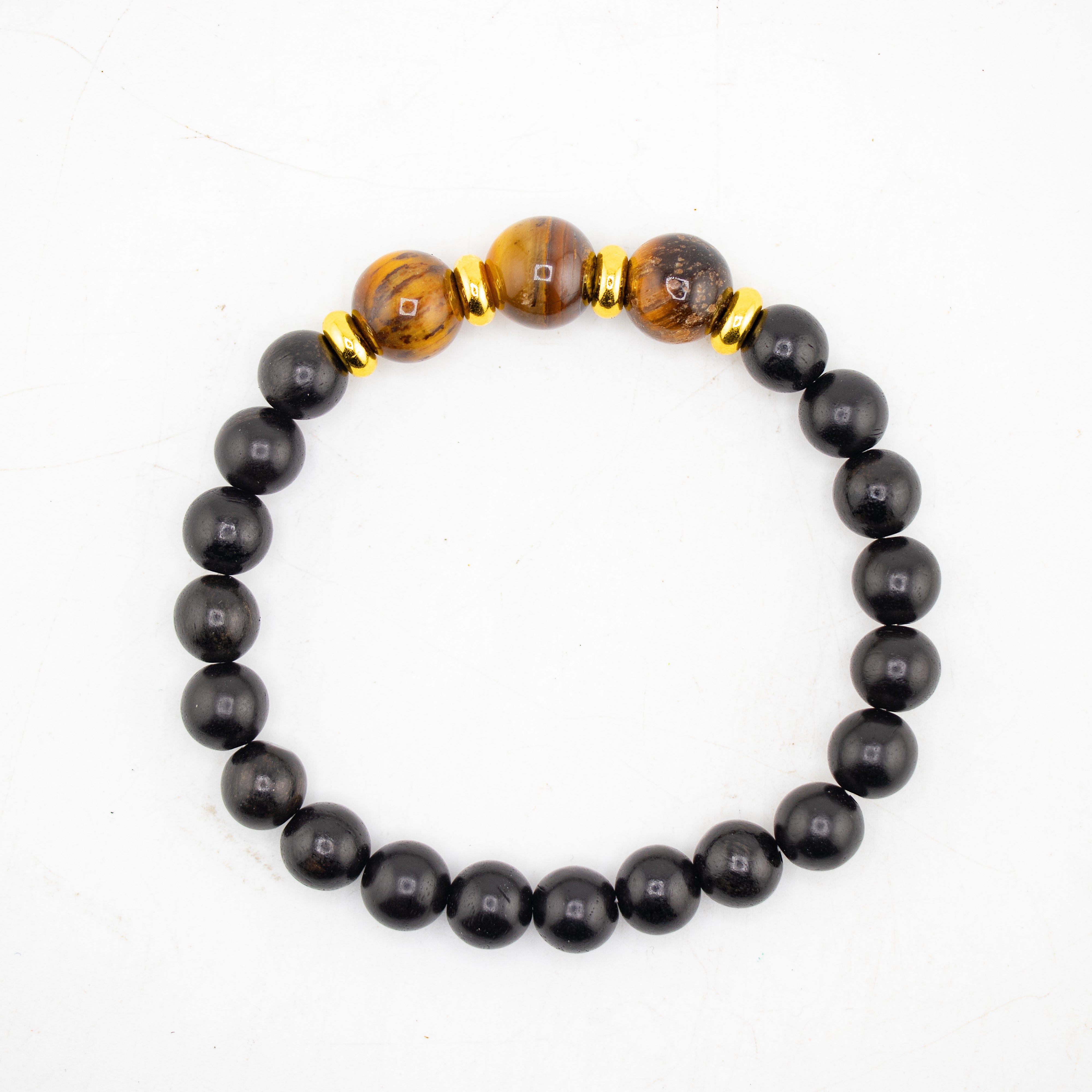 Tiger Eye & Black Wood Bracelet, 8-10mm, 5 Pieces in a Pack