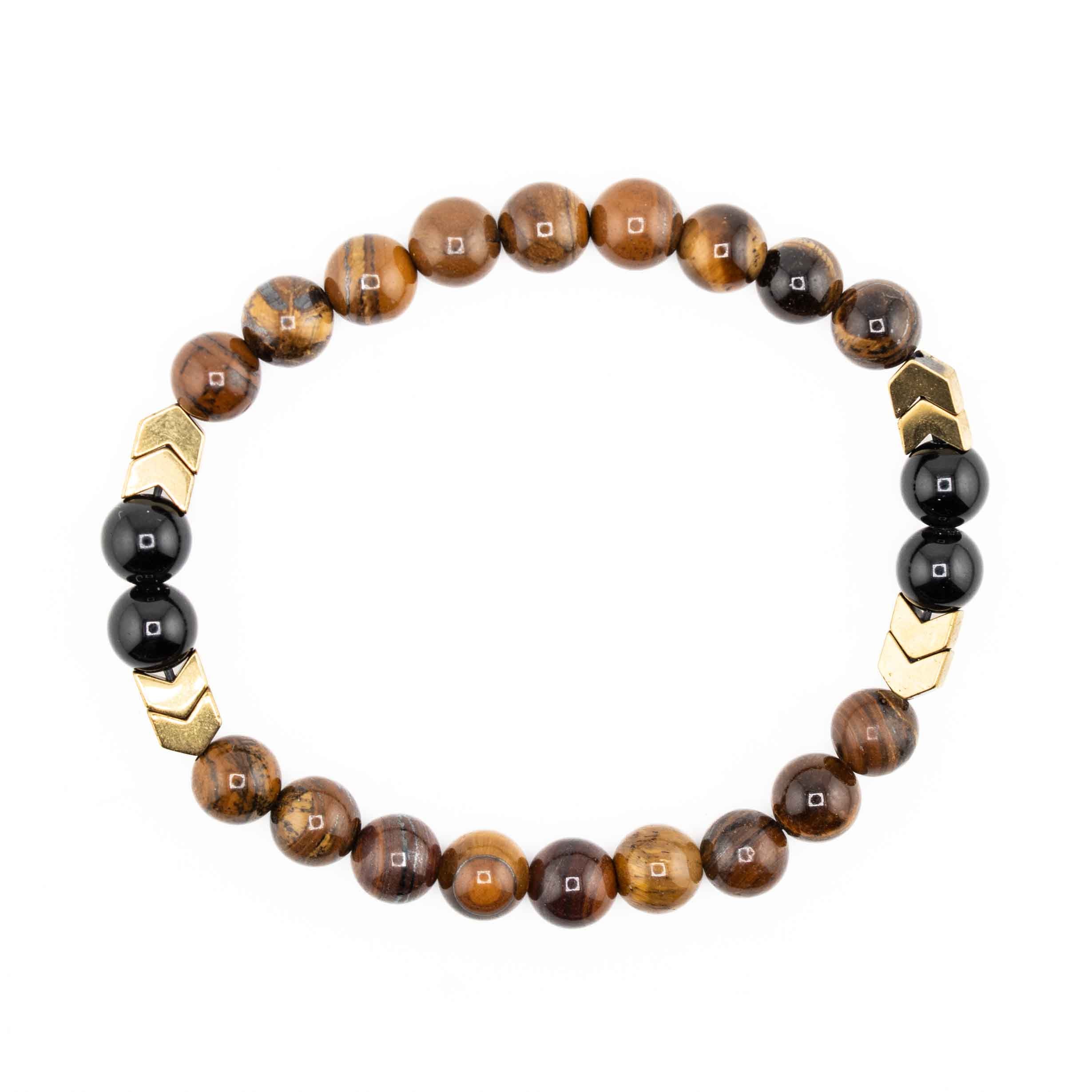Tiger's Eye Obsidian Gold Alloy, 8mm, 5 Pieces in a Pack