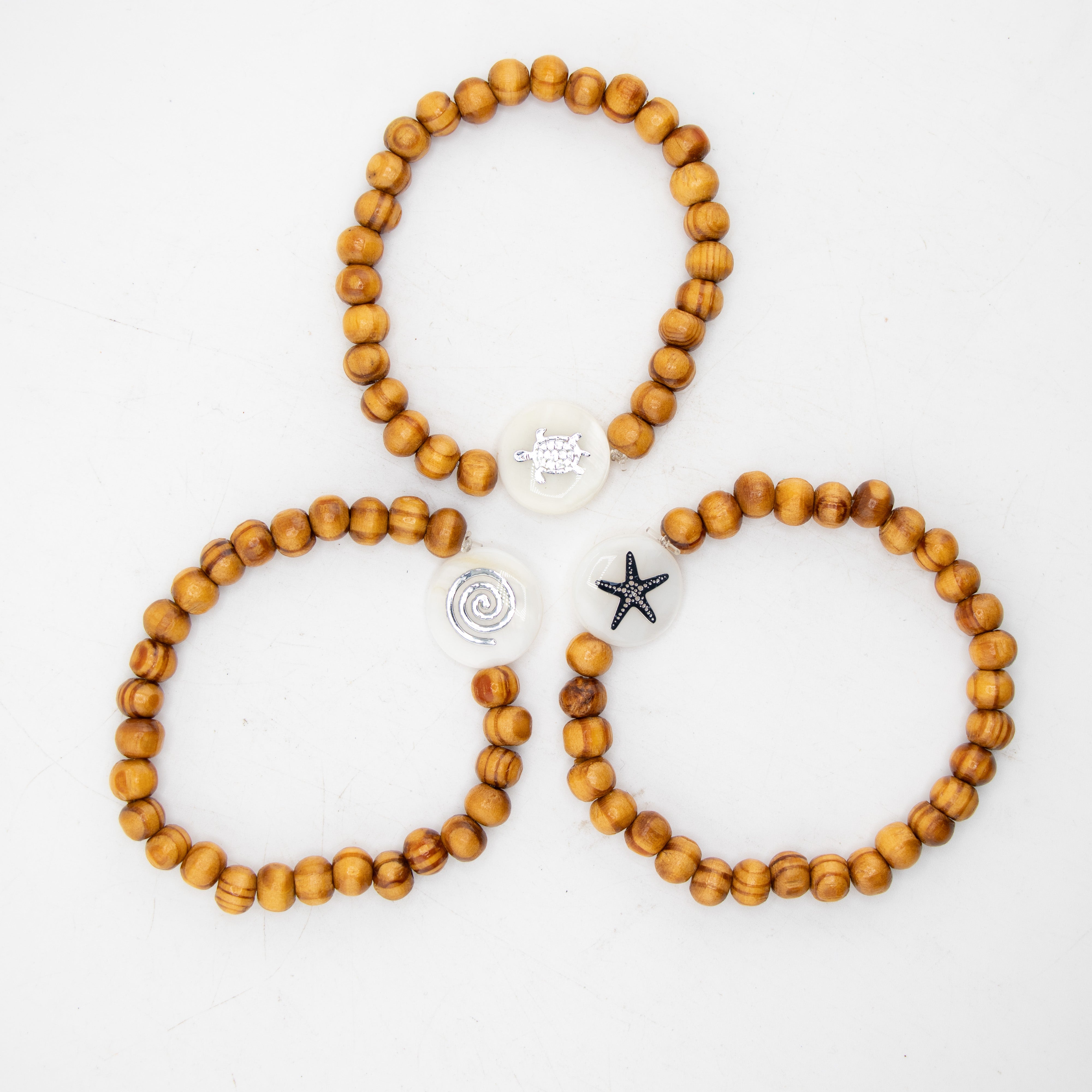 Wood & Shell Kids Bracelet, 8mm, 5 Pieces in a Pack