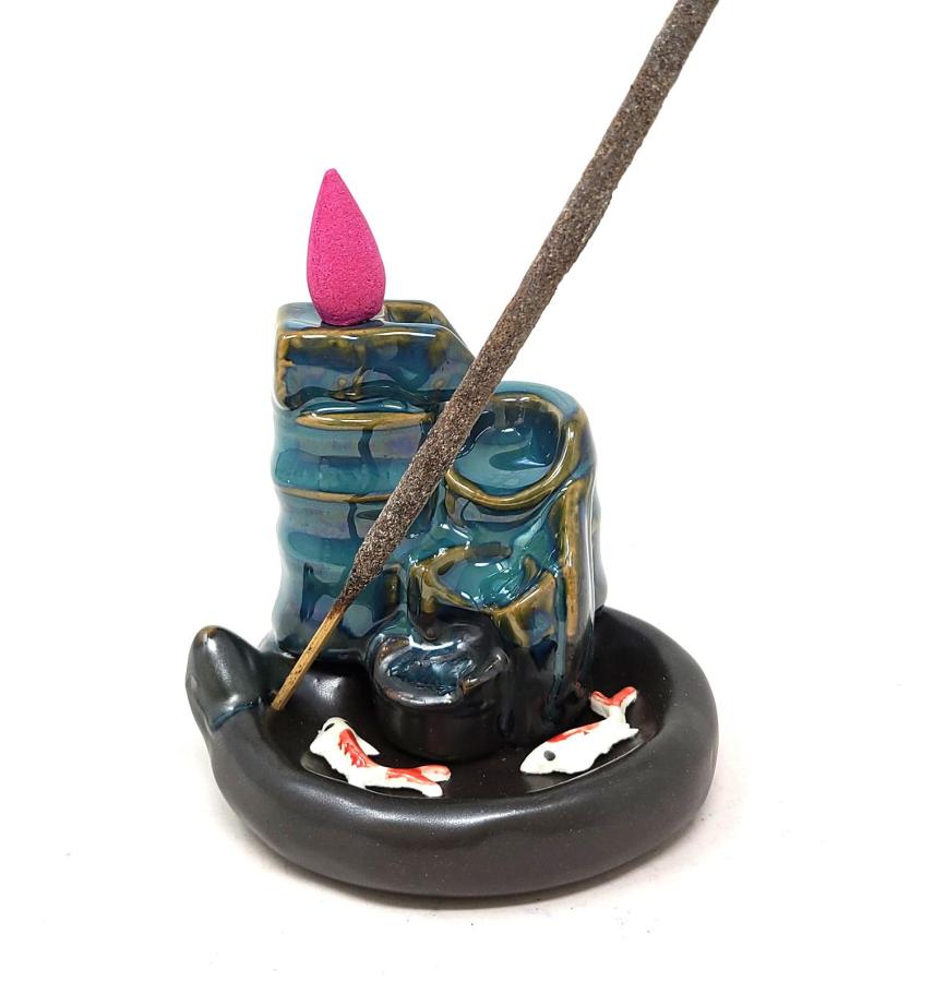 Waterfall Koi Design Backflow Cone Incense Burner - 1 Piece