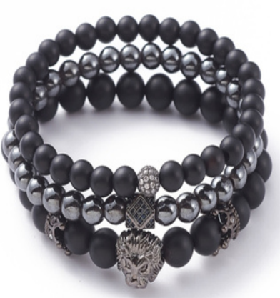 Frosted Onyx & Hematite Set Bracelet, 8mm, 5 Sets in a Pack
