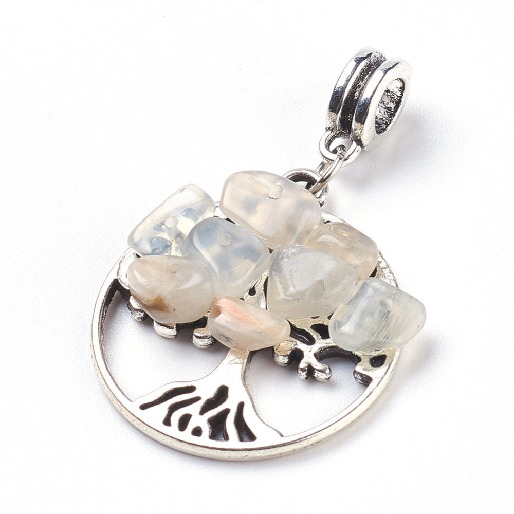 Metal Tree w/ Moonstone Chips Pendant, 5 Pieces in a Pack