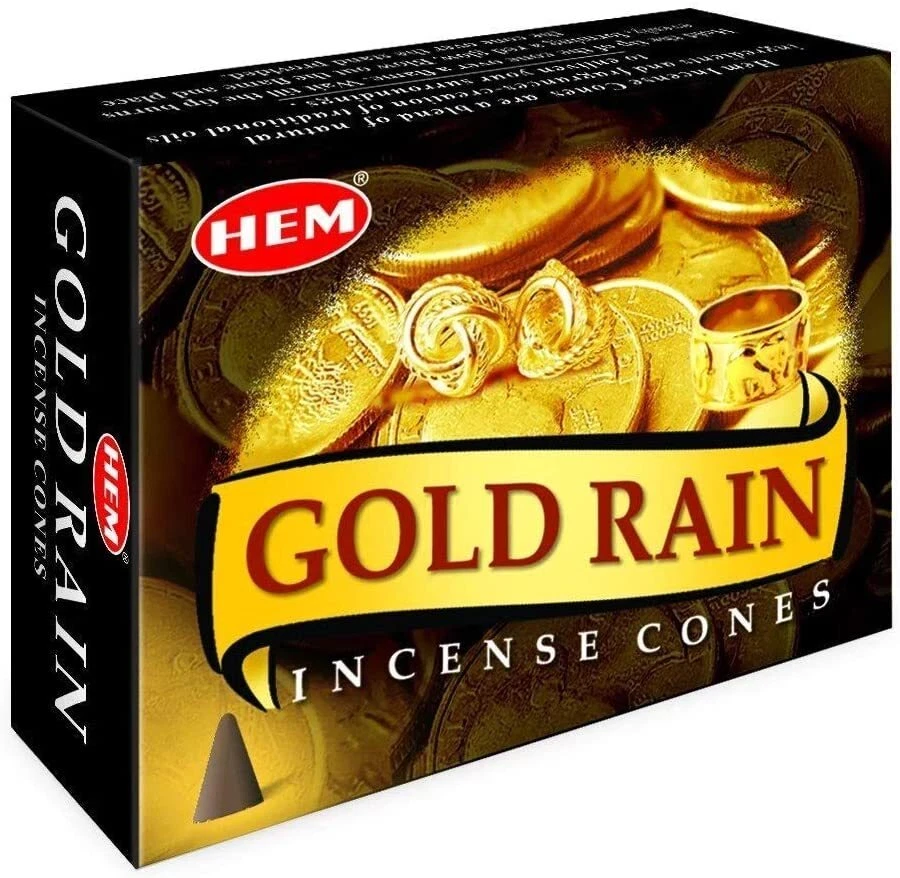 Hem Gold Rain, Incense Cone, 24 grams in one Pack, 12 Pack Box