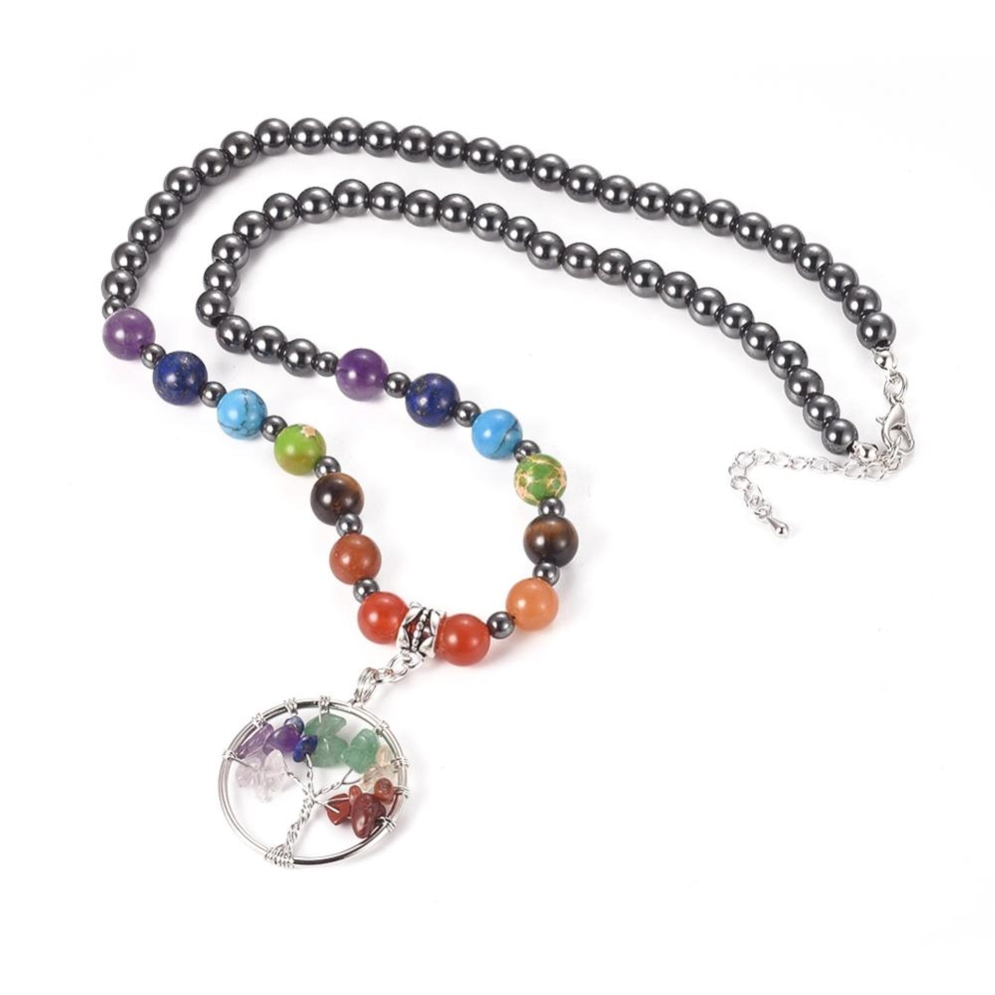 Tree of Life Pendant with Chakra Stones Necklace, 5 Pieces in a Pack, #002