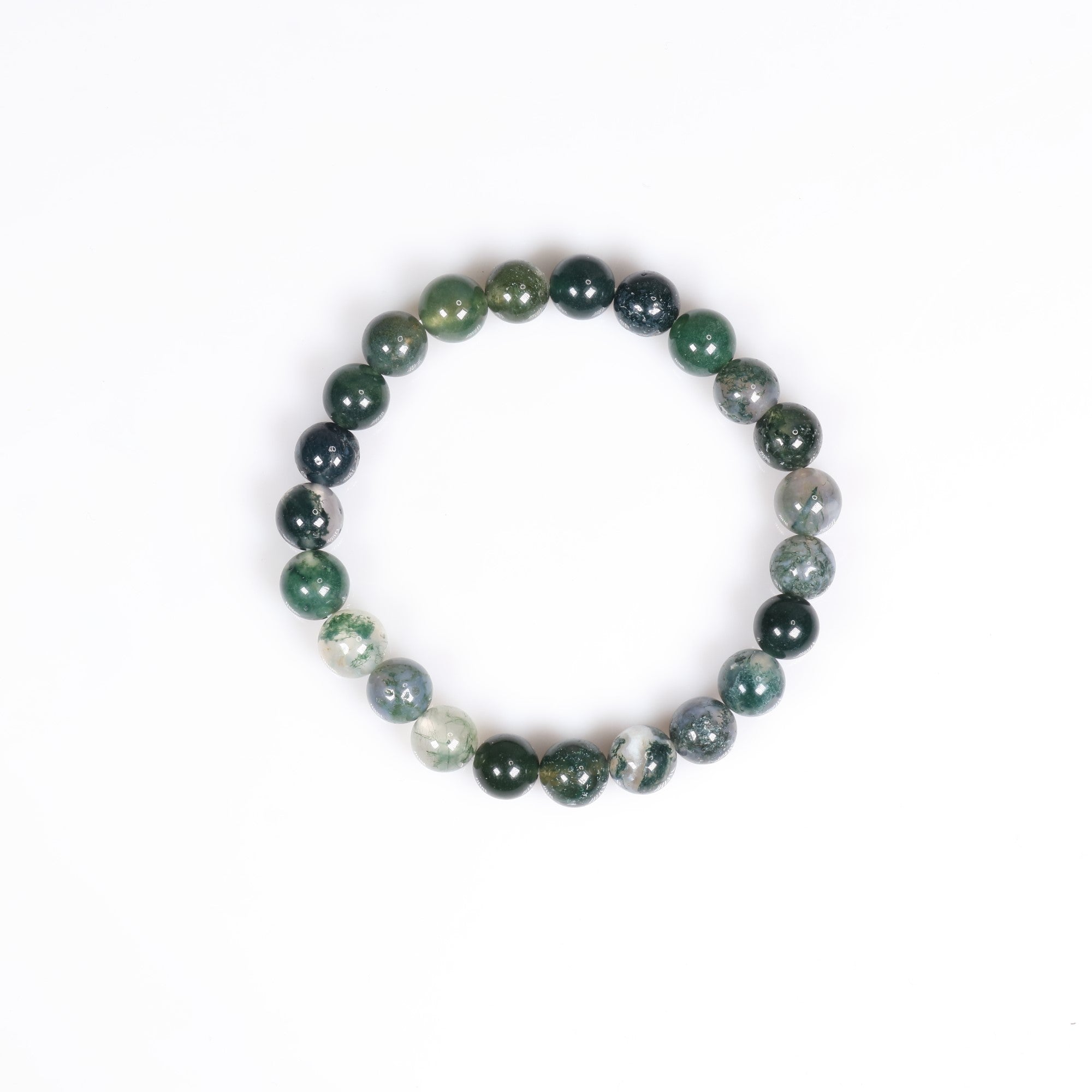 Agate (Moss), Metal Free Bracelet, 8mm, 5 Pieces in a Pack