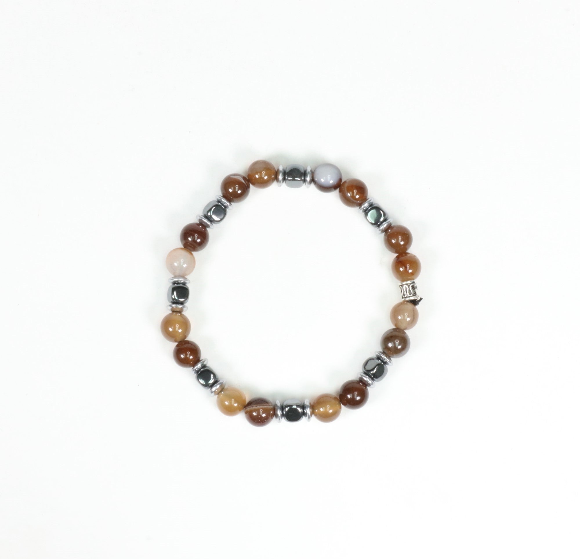 Brown Agate & Hematite Bracelet, 8mm, 5 Pieces in a Pack