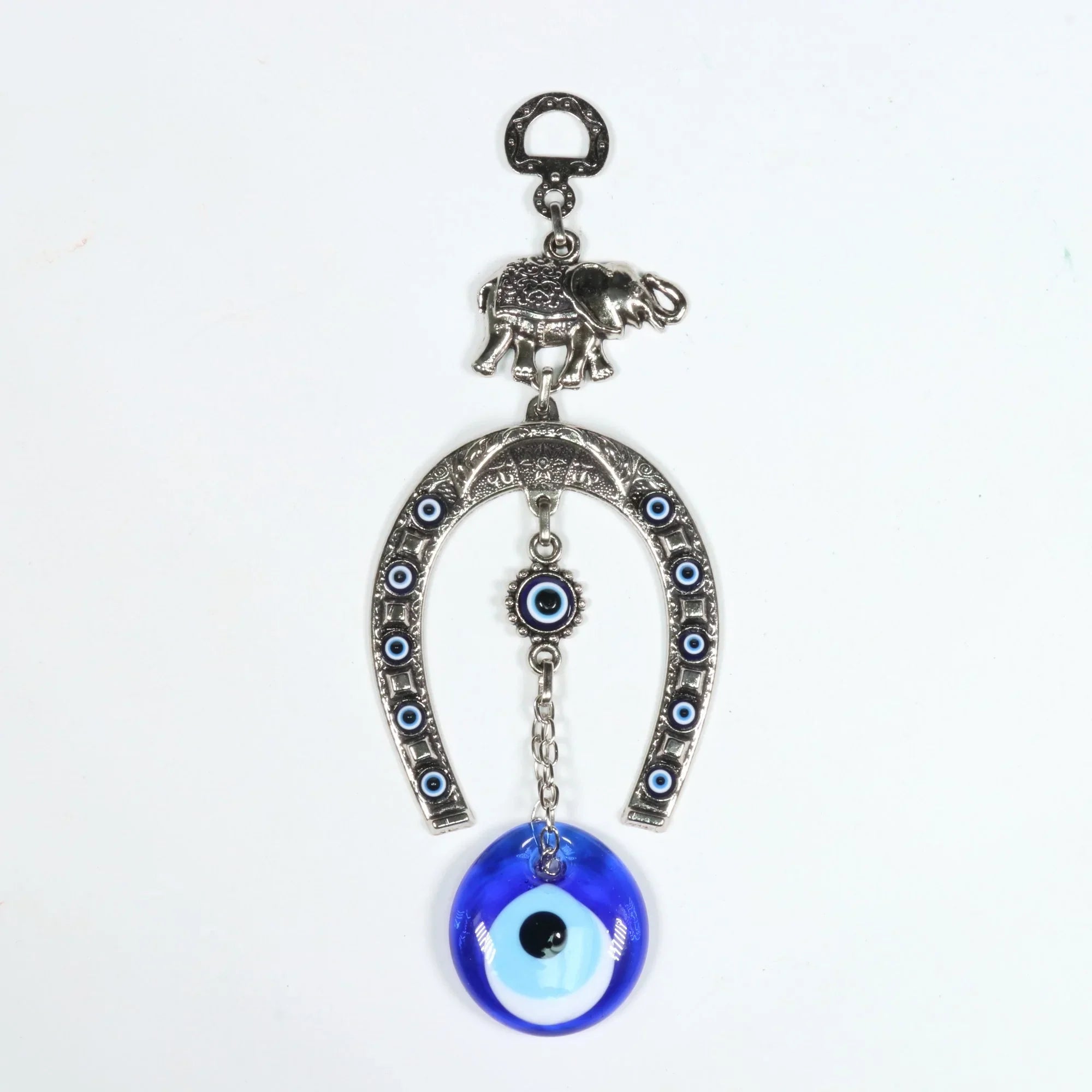 Horseshoe Authentic Evil Eye Wall Décor with Elephant Figure, Zamak, 10" Inch, #672