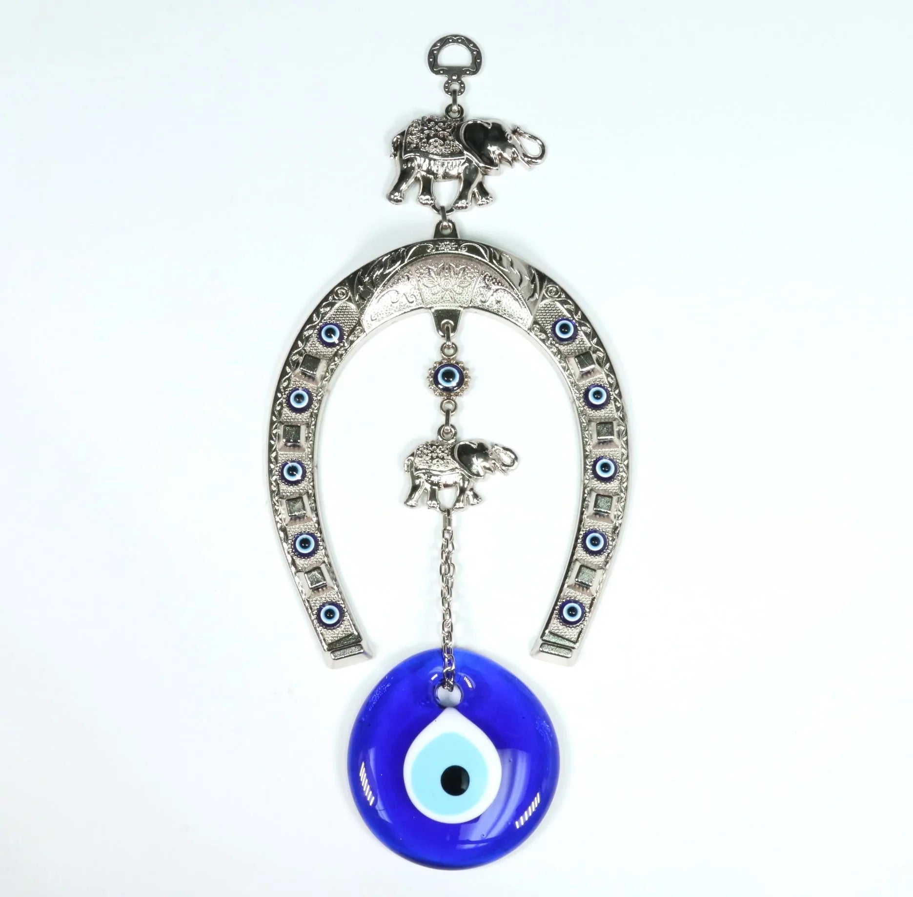 Horseshoe Authentic Evil Eye Wall Décor with Elephant Figure, Zamak, 8" Inch, #674