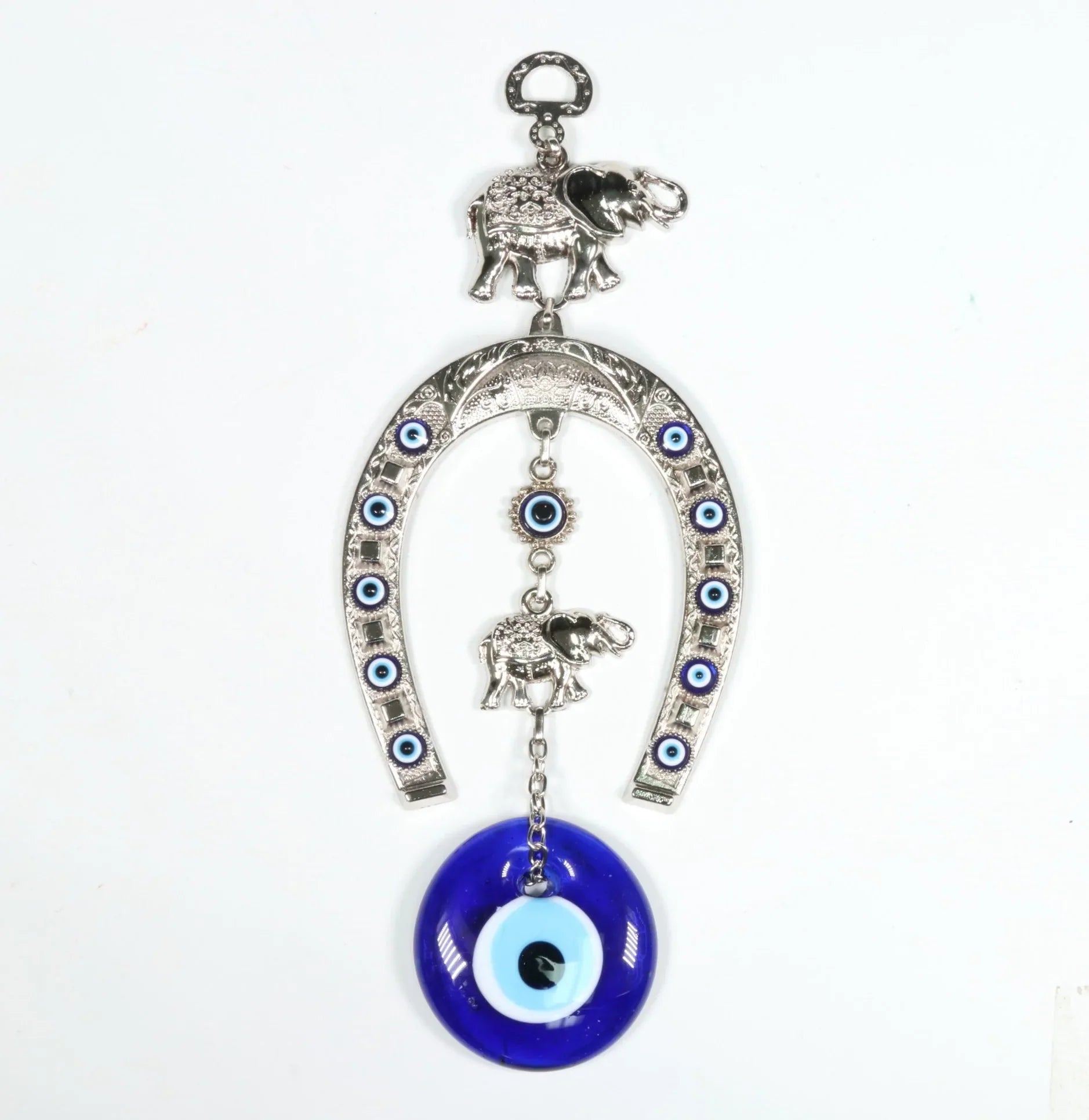 Horseshoe Authentic Evil Eye Wall Décor with Elephant Figure, Zamak, 13" Inch, #673