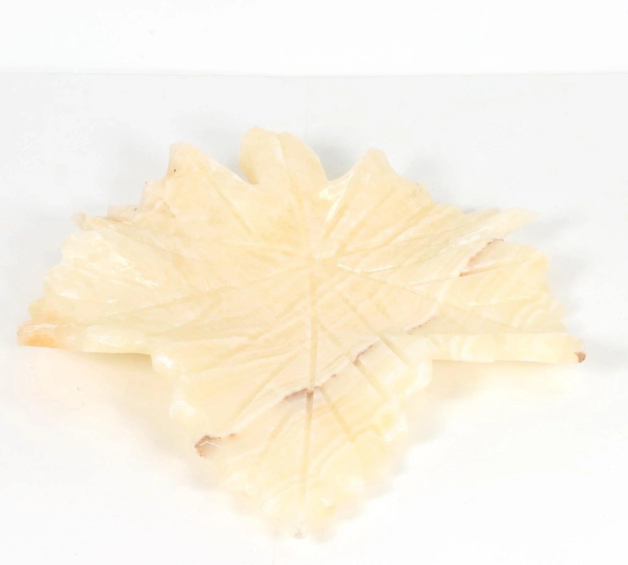 White Calcite Leaf Shaped Tray, Hand Carved, 9" x 8" Inch, #006