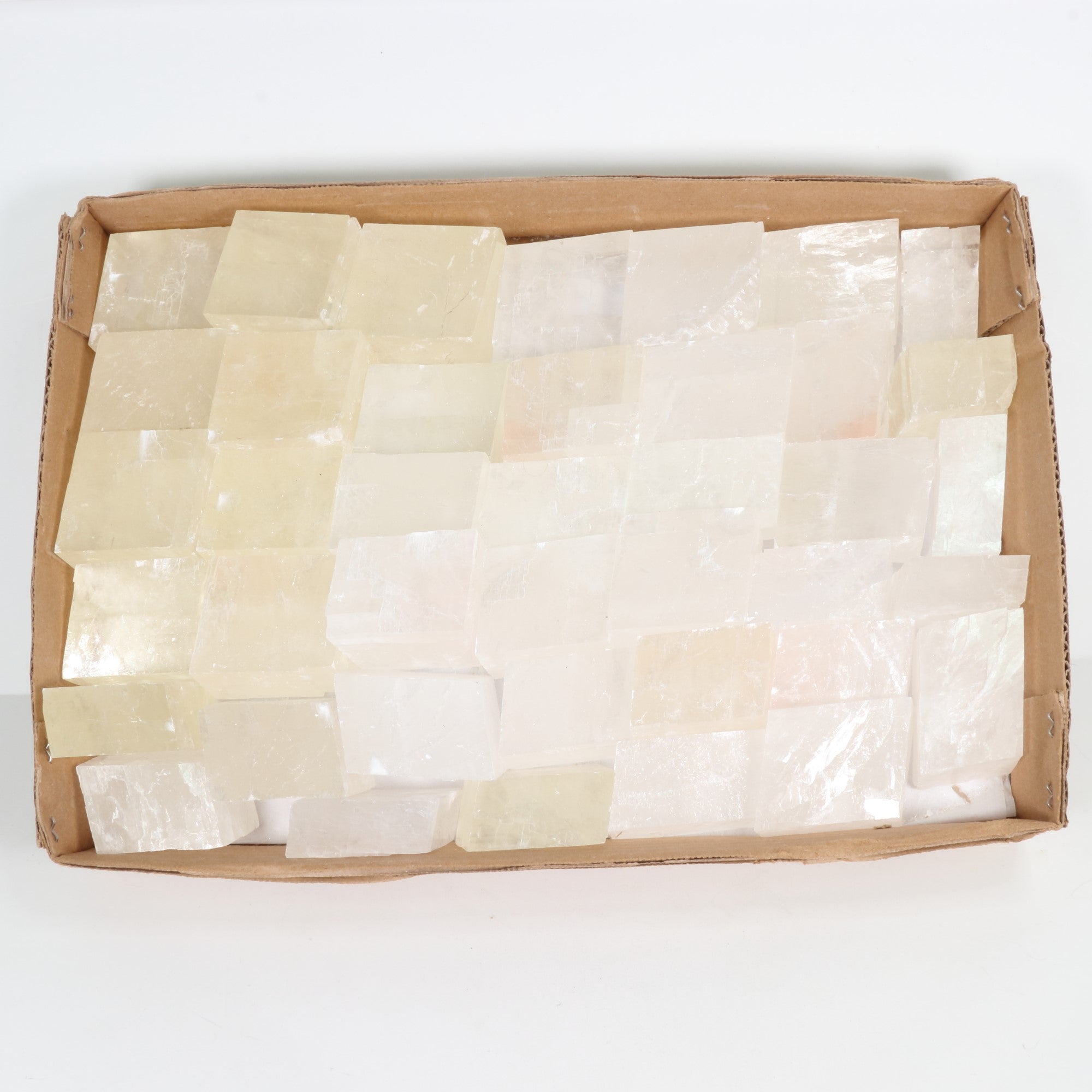 Rough Ice Calcite Flat Box, Standard Quality, Large, 1 Flat, 150/500 gr