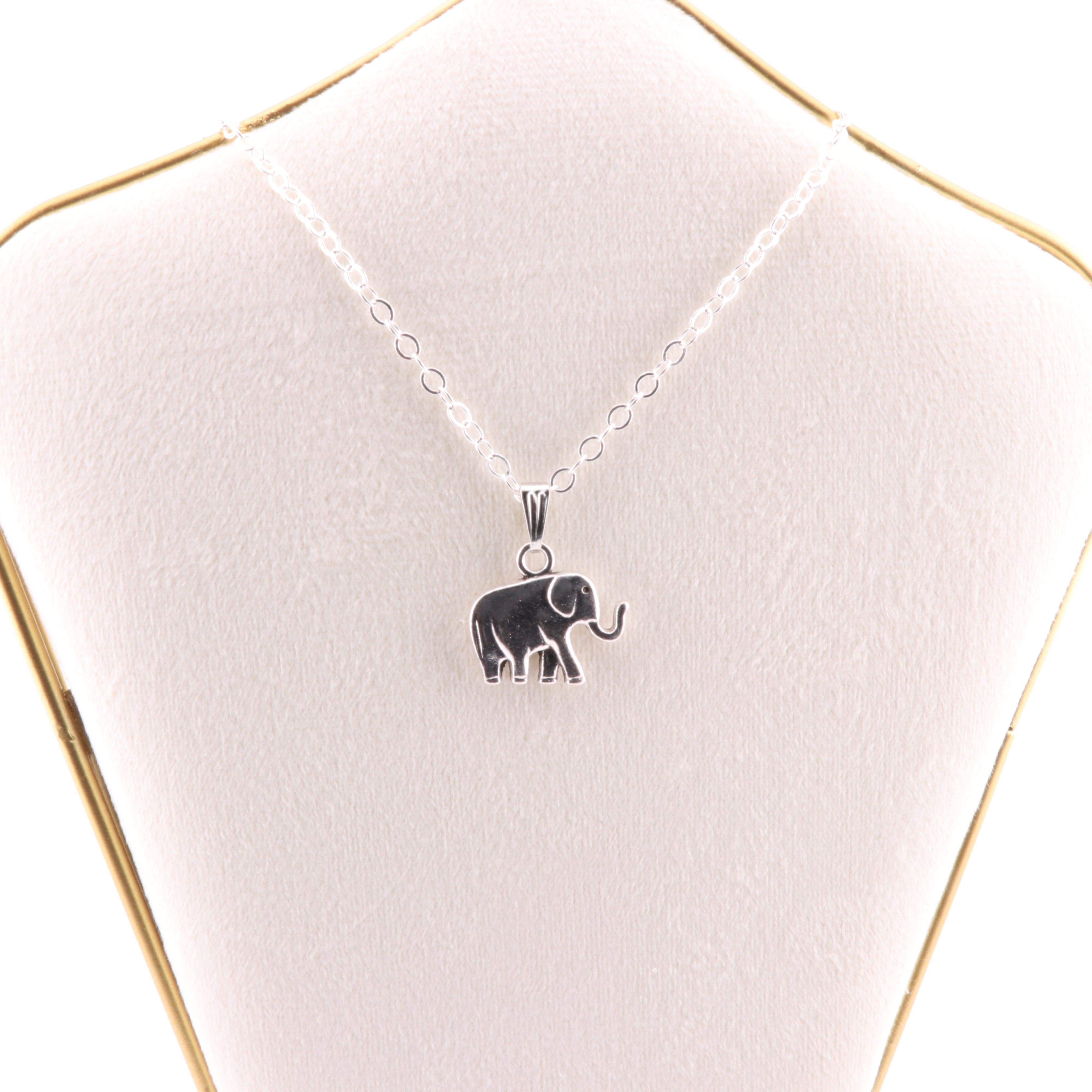 Metal Necklace, with Elephant Figure Pendant, Silver Color, 5 Pieces in a Pack, #019