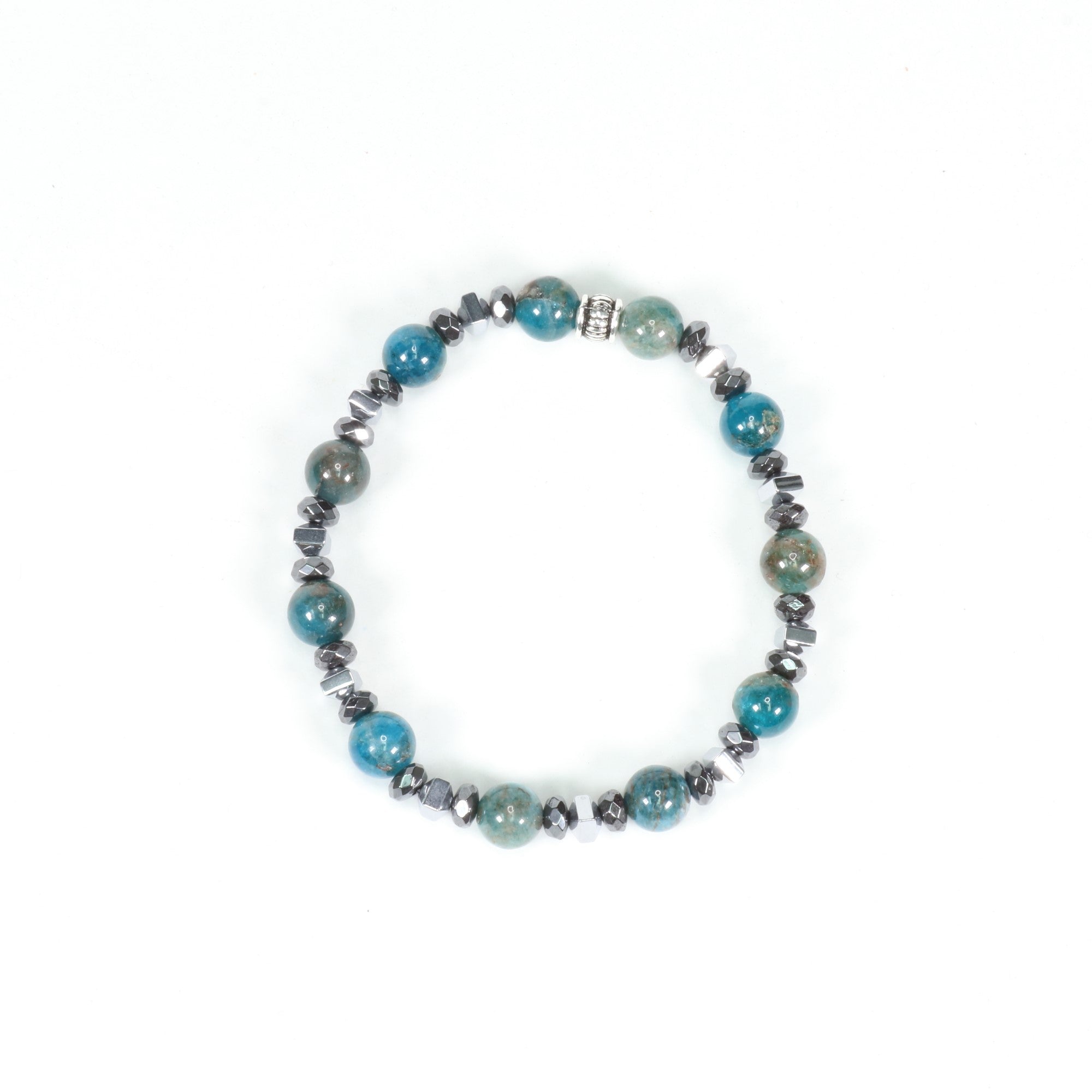 Blue Apatite & Hematite Bracelet, 8mm, 5 Pieces in a Pack