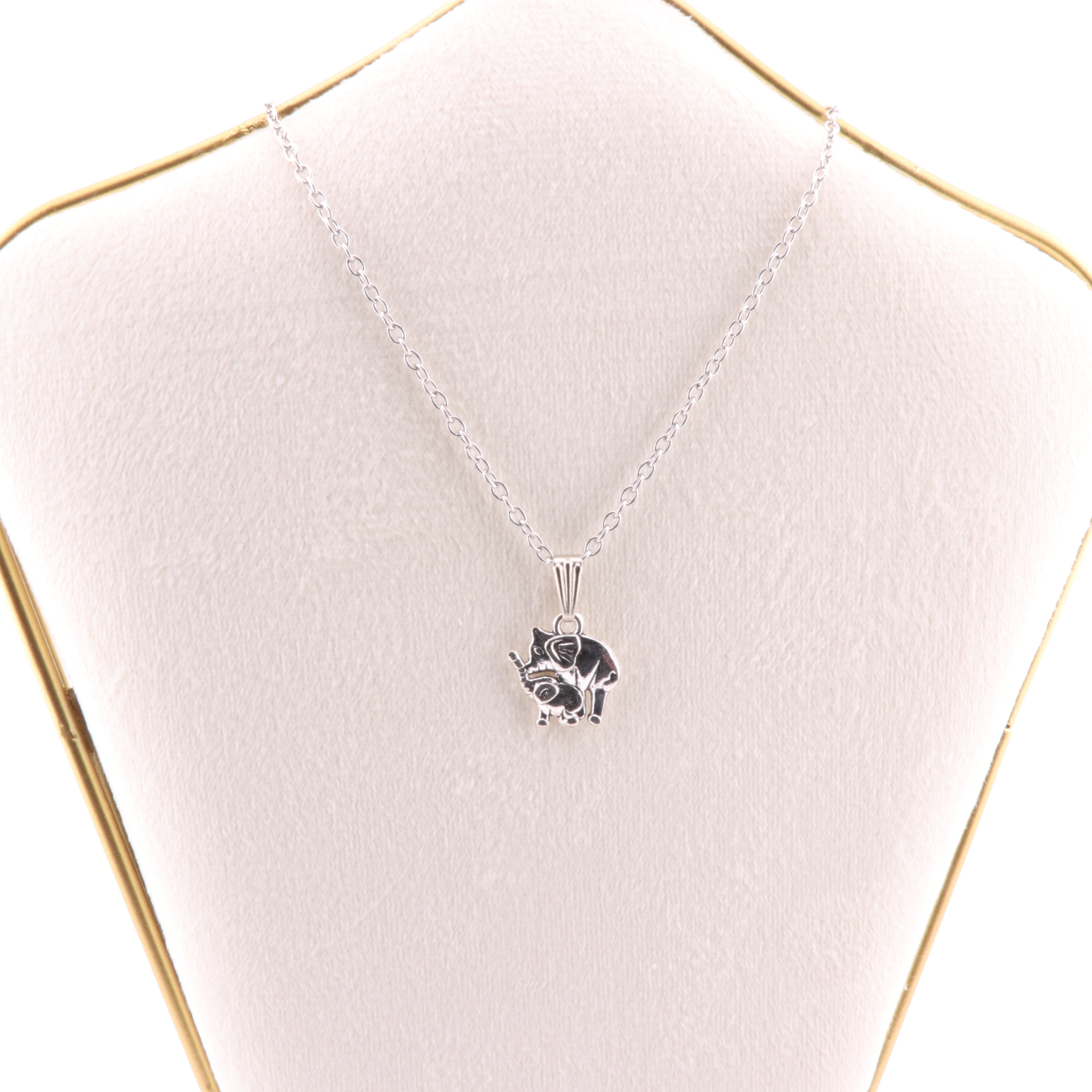 Metal Necklace, with Elephant Figure Pendant, Silver Color, 5 Pieces in a Pack, #009